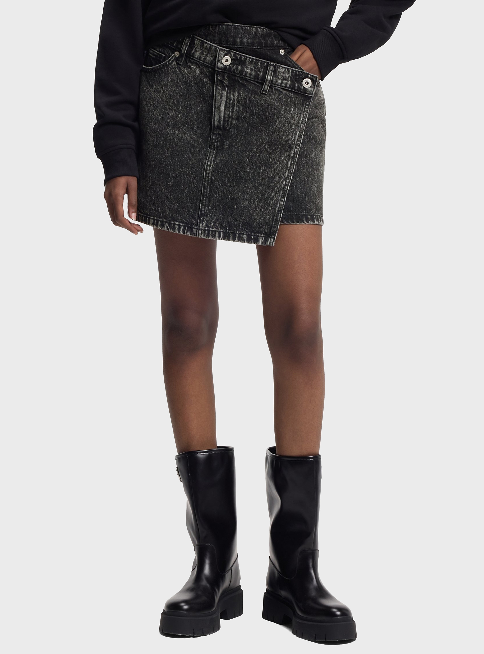 HUGO Denim Skirt With Asymmetric Waistband  Galaxy_1_B - Black