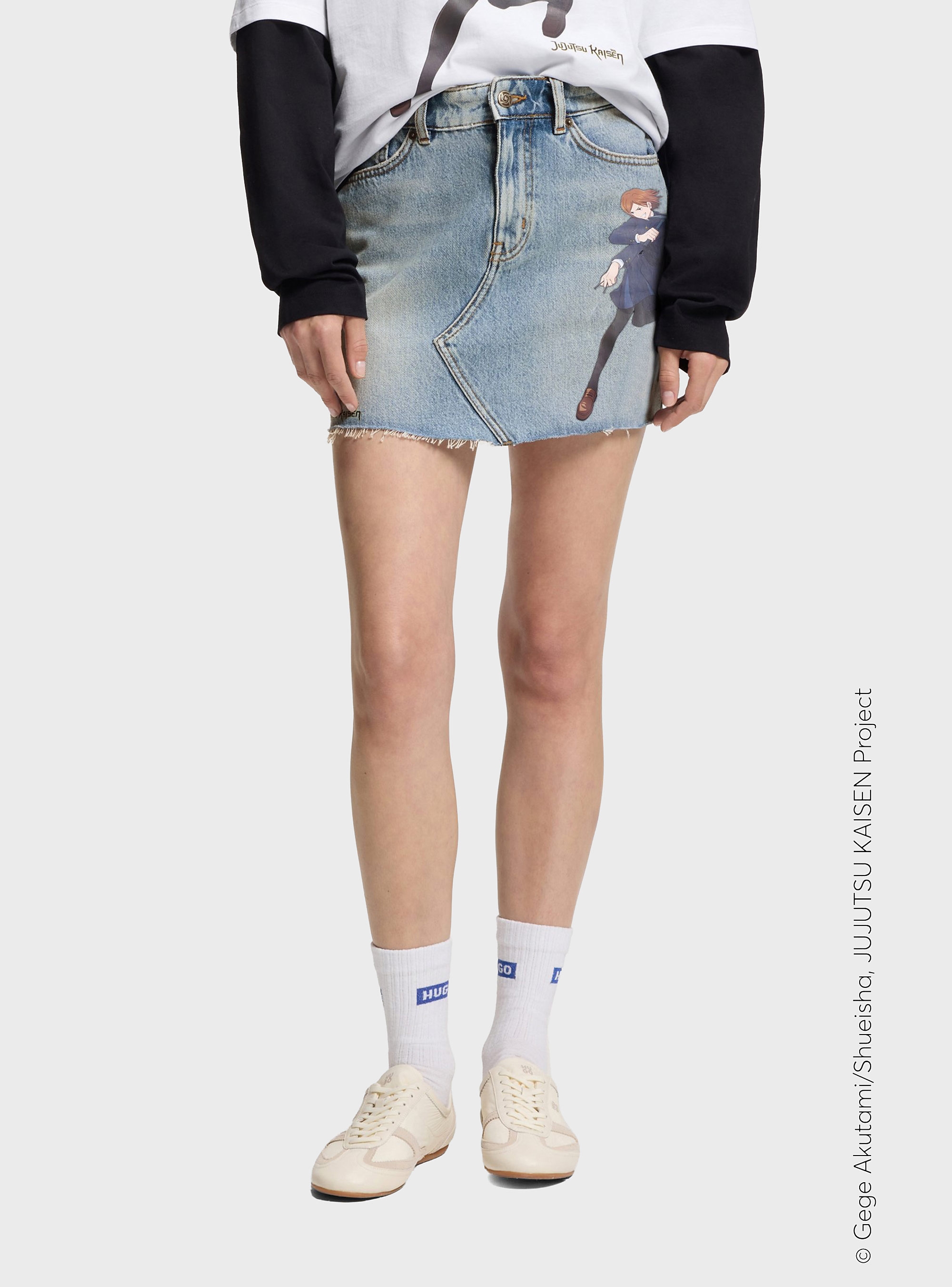HUGO X Jujutsu Kaisen Denim Skirt With Nobara Print  Gadele_JJK - Medium Aged Denim