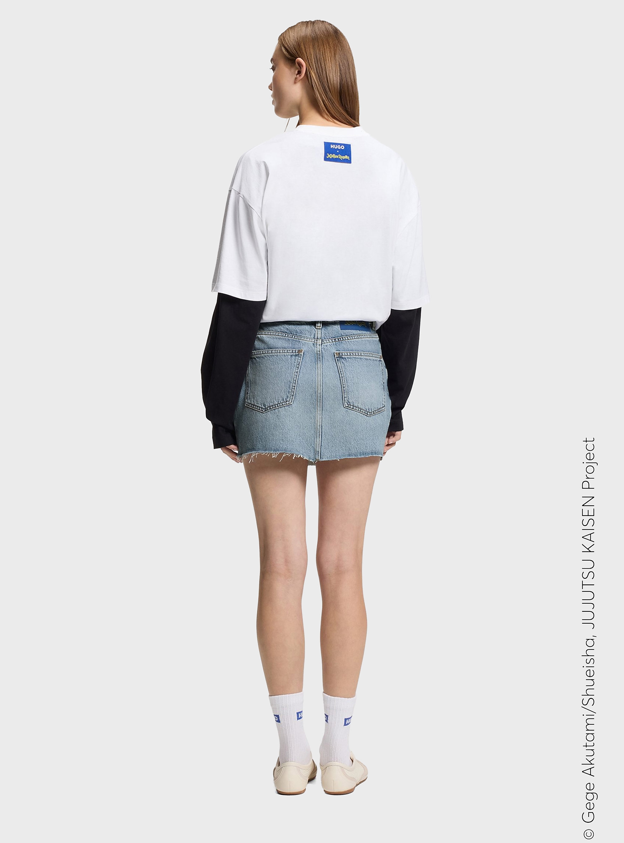 HUGO X Jujutsu Kaisen Denim Skirt With Nobara Print  Gadele_JJK - Medium Aged Denim