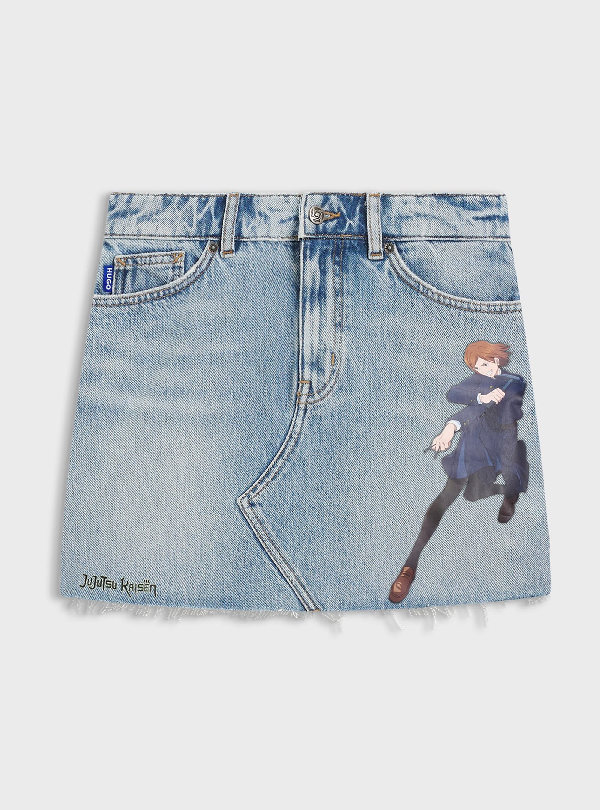 HUGO X Jujutsu Kaisen Denim Skirt With Nobara Print  Gadele_JJK - Medium Aged Denim