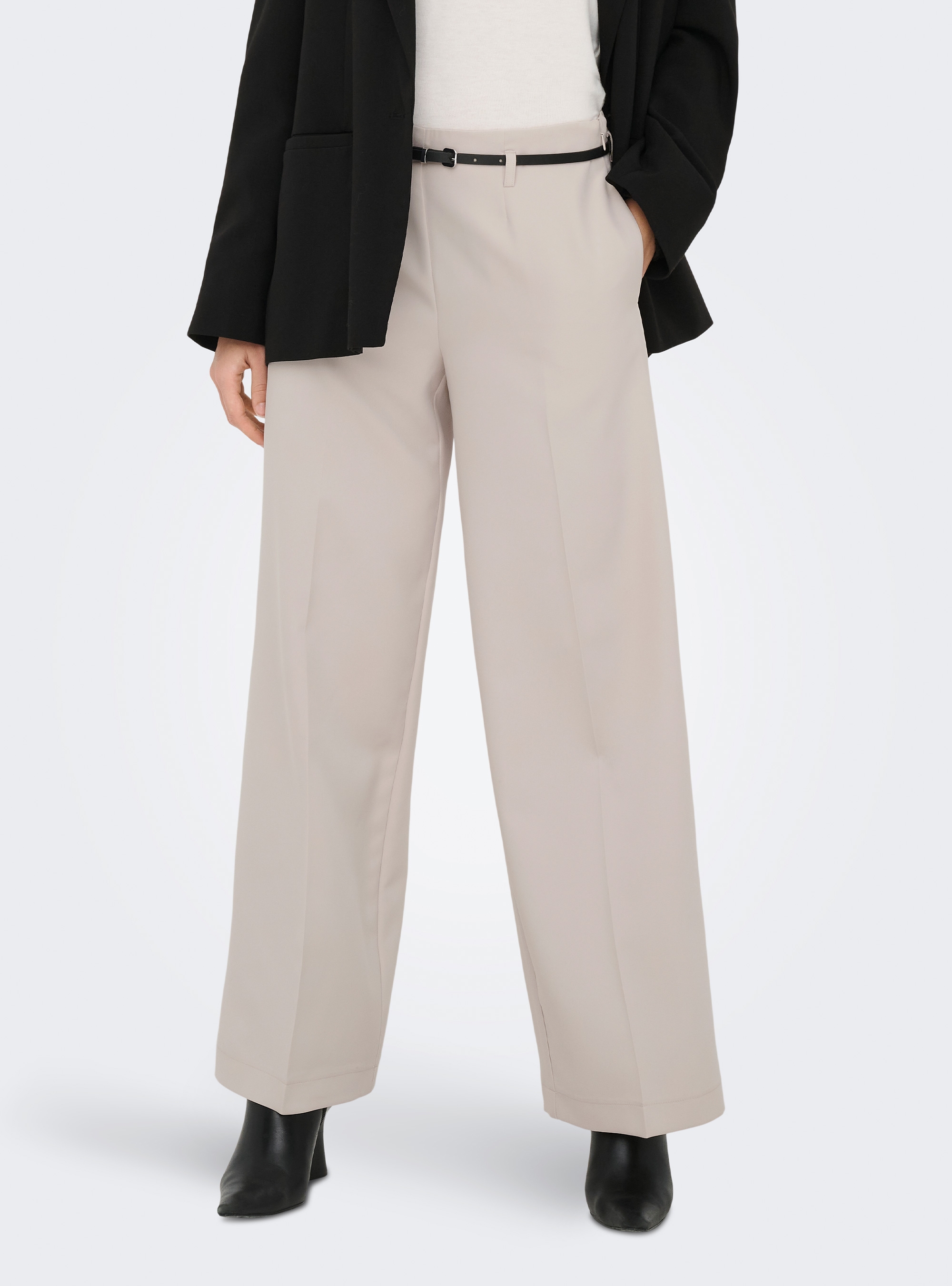 Only Malika Mid Waist Belt Pants - Pumice Stone
