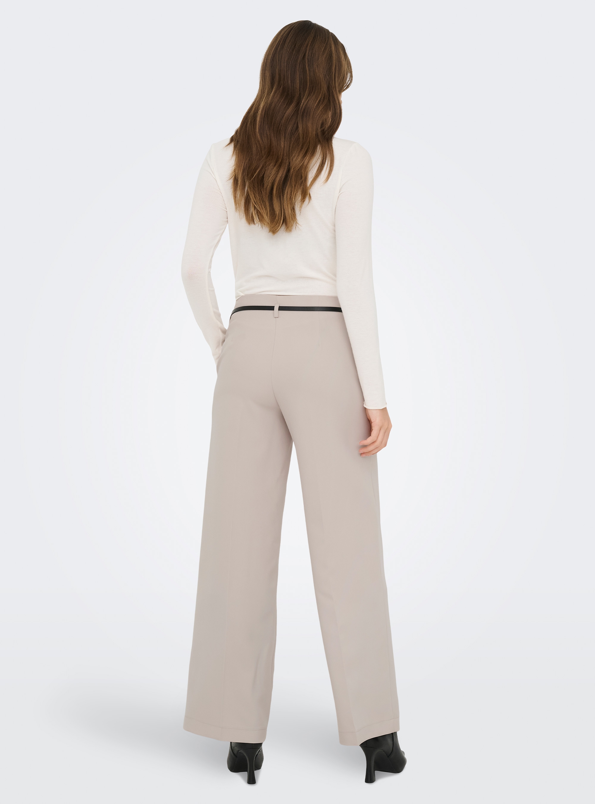 Only Malika Mid Waist Belt Pants - Pumice Stone