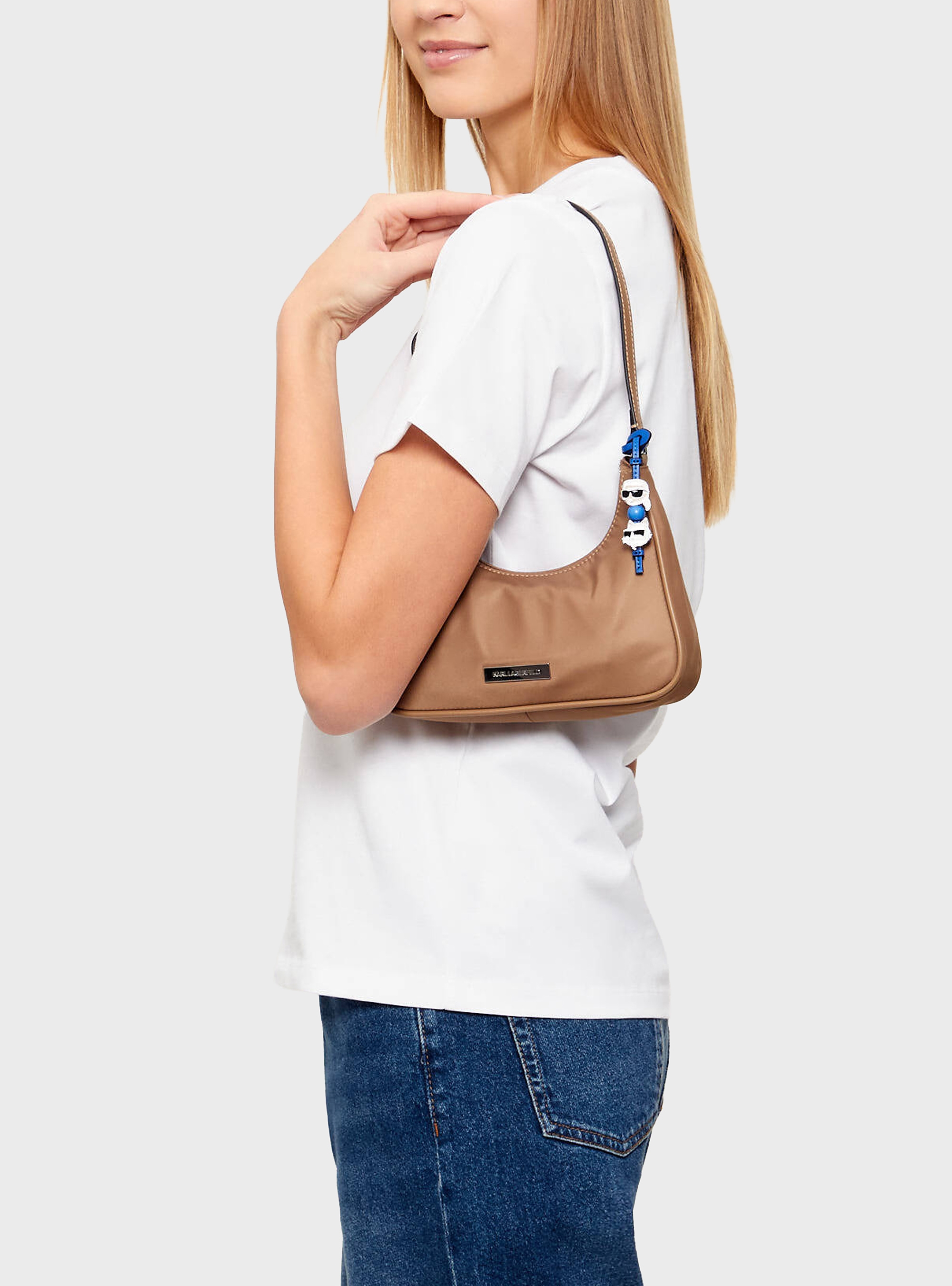 Karl Lagerfeld Ikon Nylon Mini Shoulder Bag - Dark Beige