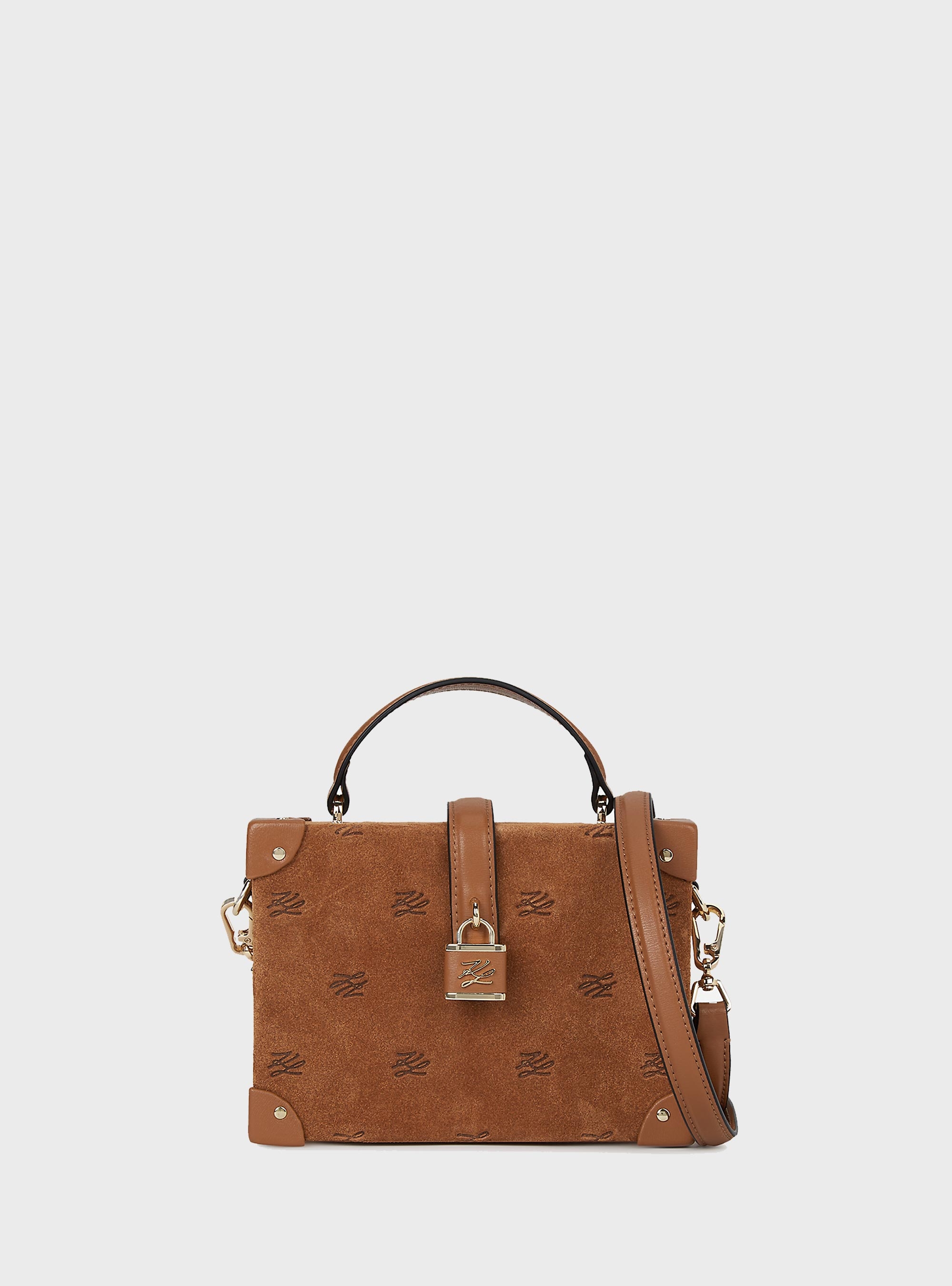Karl Lagerfeld K/Autograph Padlock Suede Trunk Bag - Tan