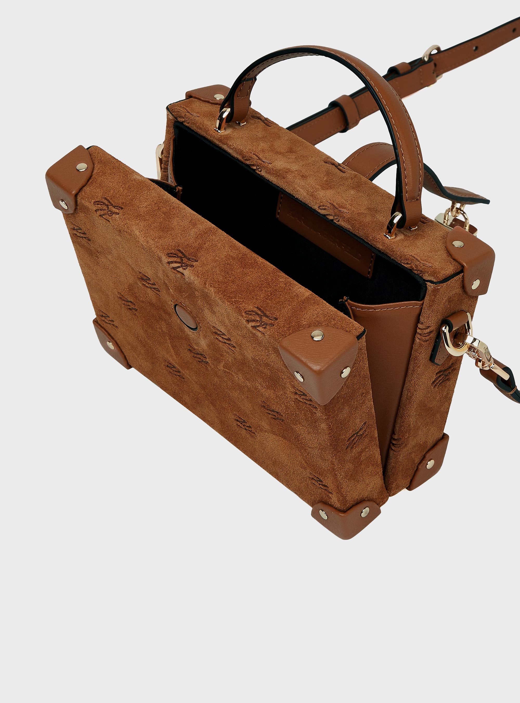Karl Lagerfeld K/Autograph Padlock Suede Trunk Bag - Tan