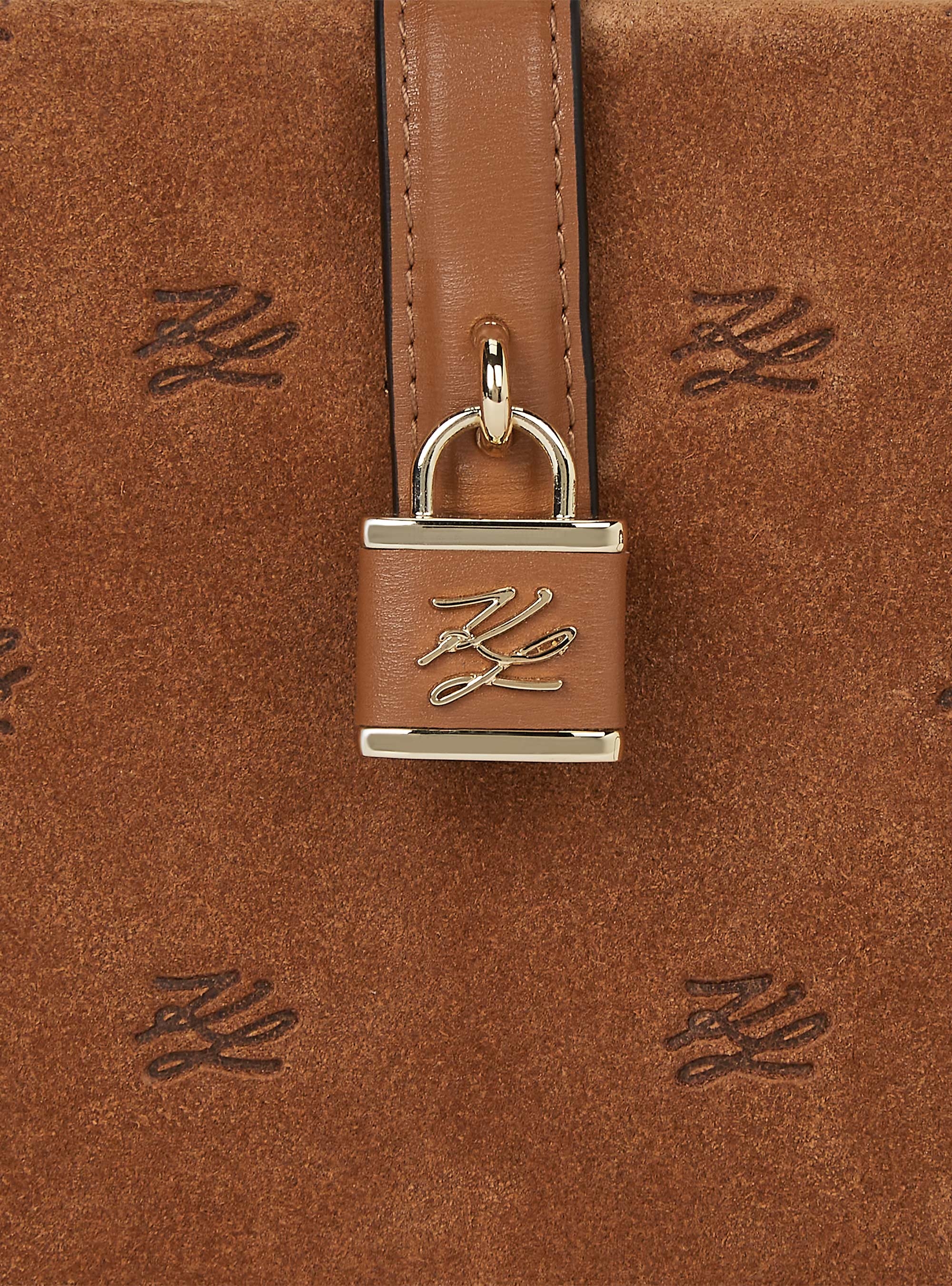 Karl Lagerfeld K/Autograph Padlock Suede Trunk Bag - Tan