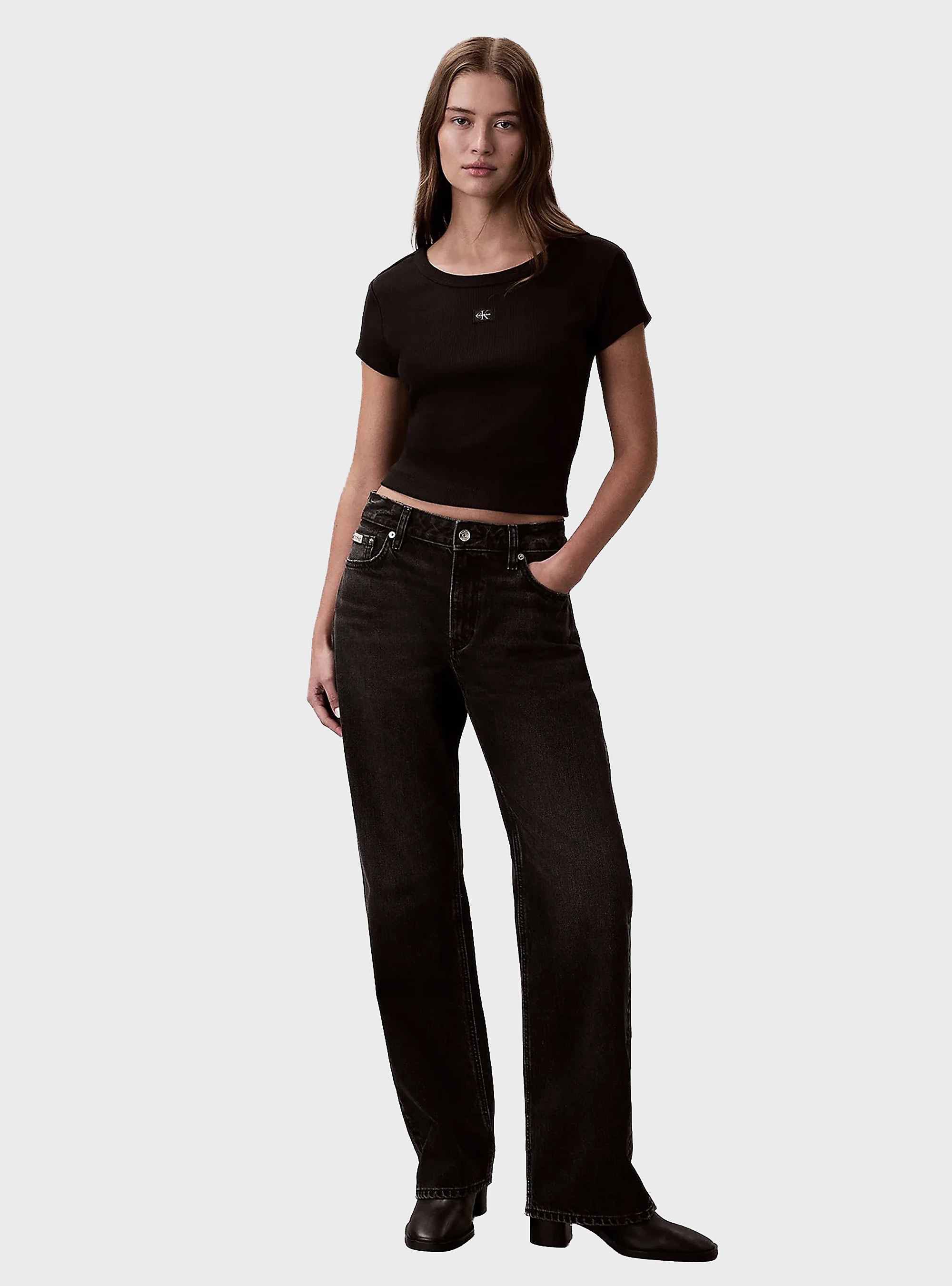Calvin Klein Slim Ribbed Cotton Badge T-shirt - Black