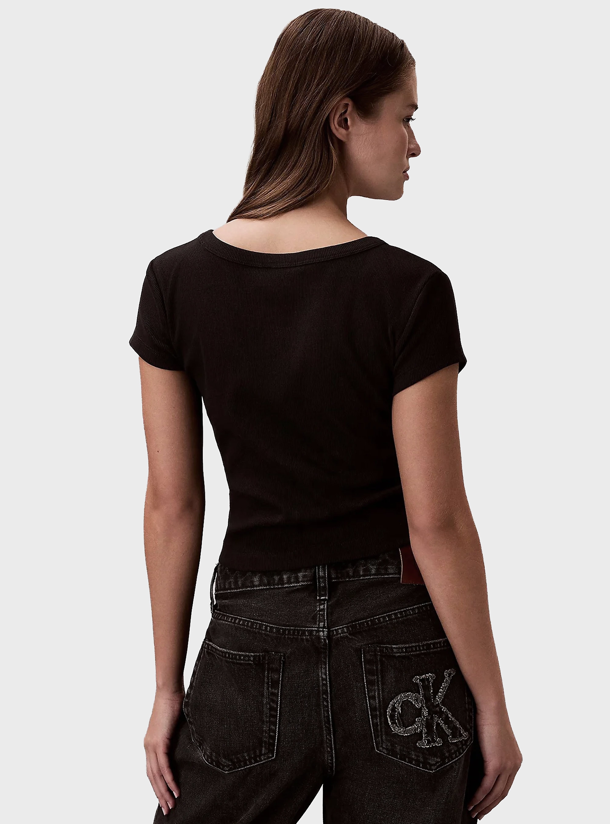 Calvin Klein Slim Ribbed Cotton Badge T-shirt - Black