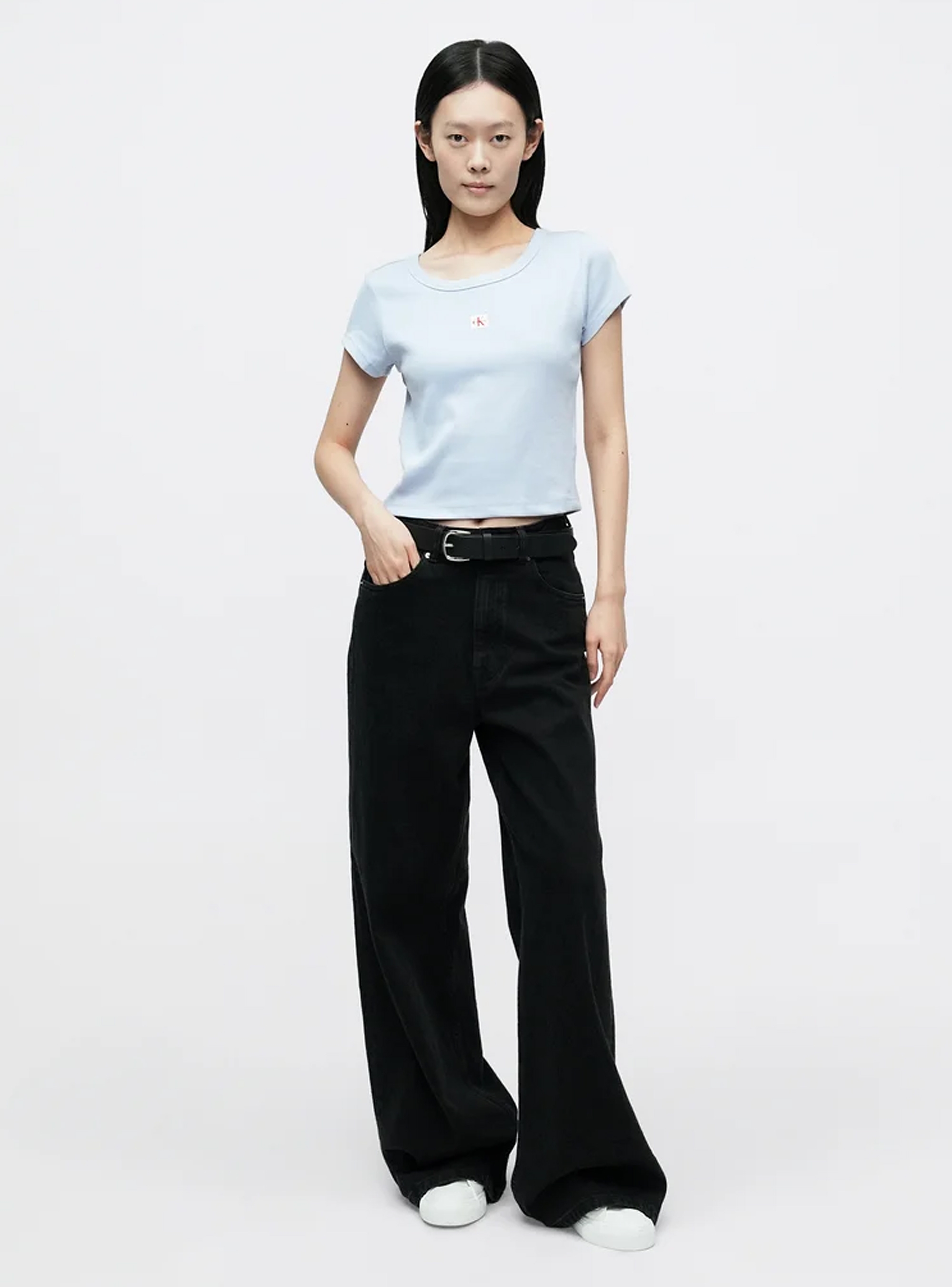 Calvin Klein Slim Ribbed Cotton Badge T-shirt - Blue