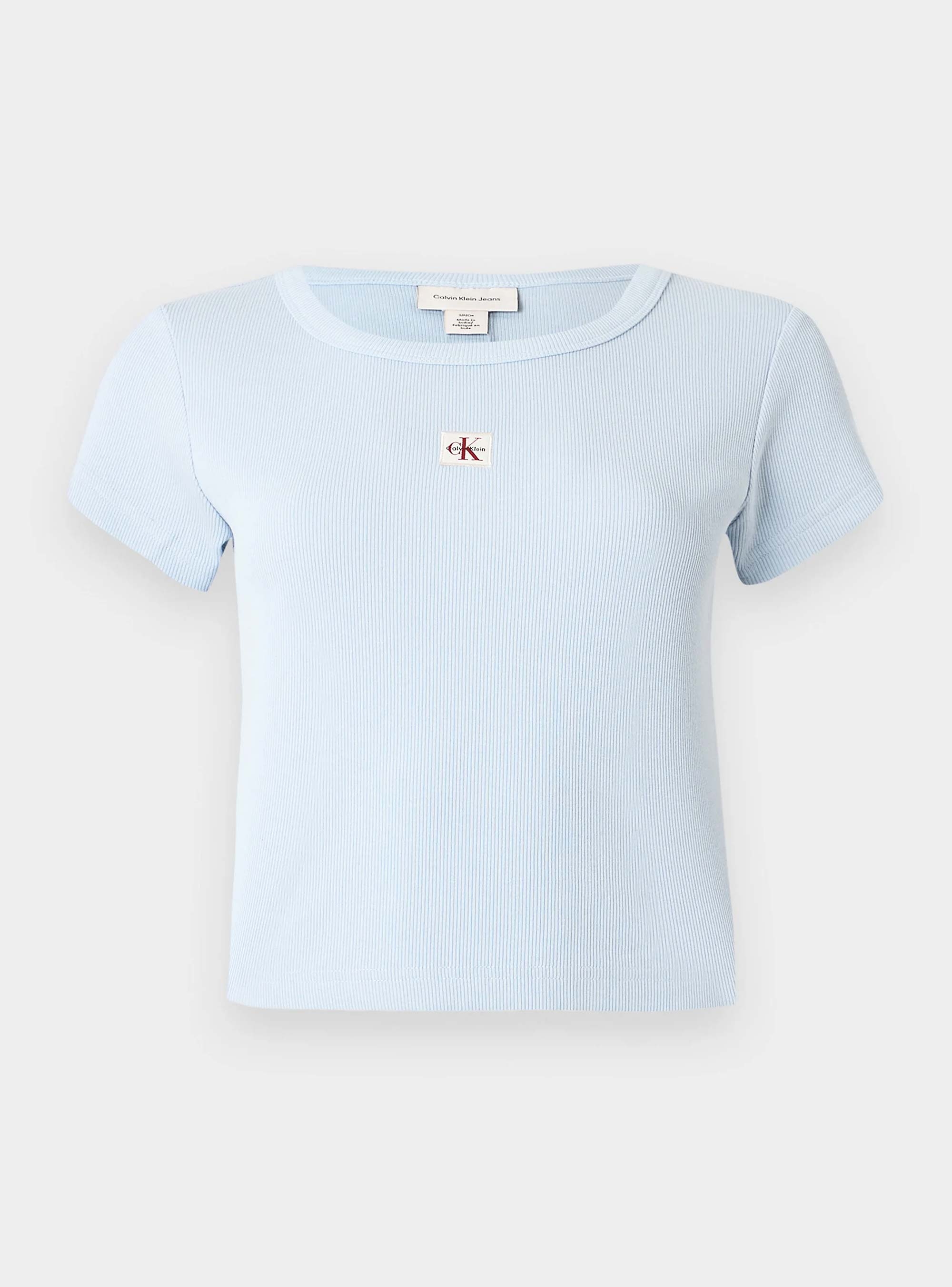 Calvin Klein Slim Ribbed Cotton Badge T-shirt - Blue
