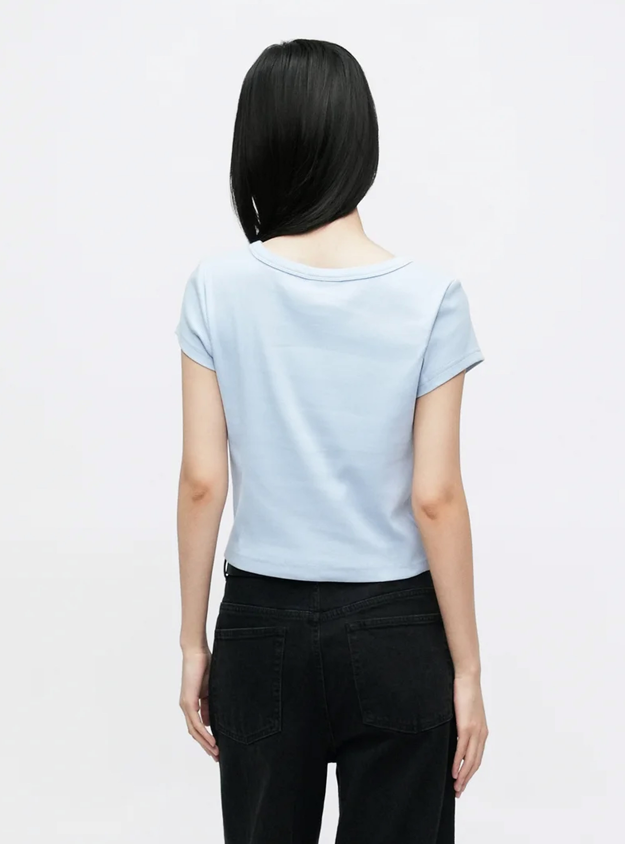 Calvin Klein Slim Ribbed Cotton Badge T-shirt - Blue