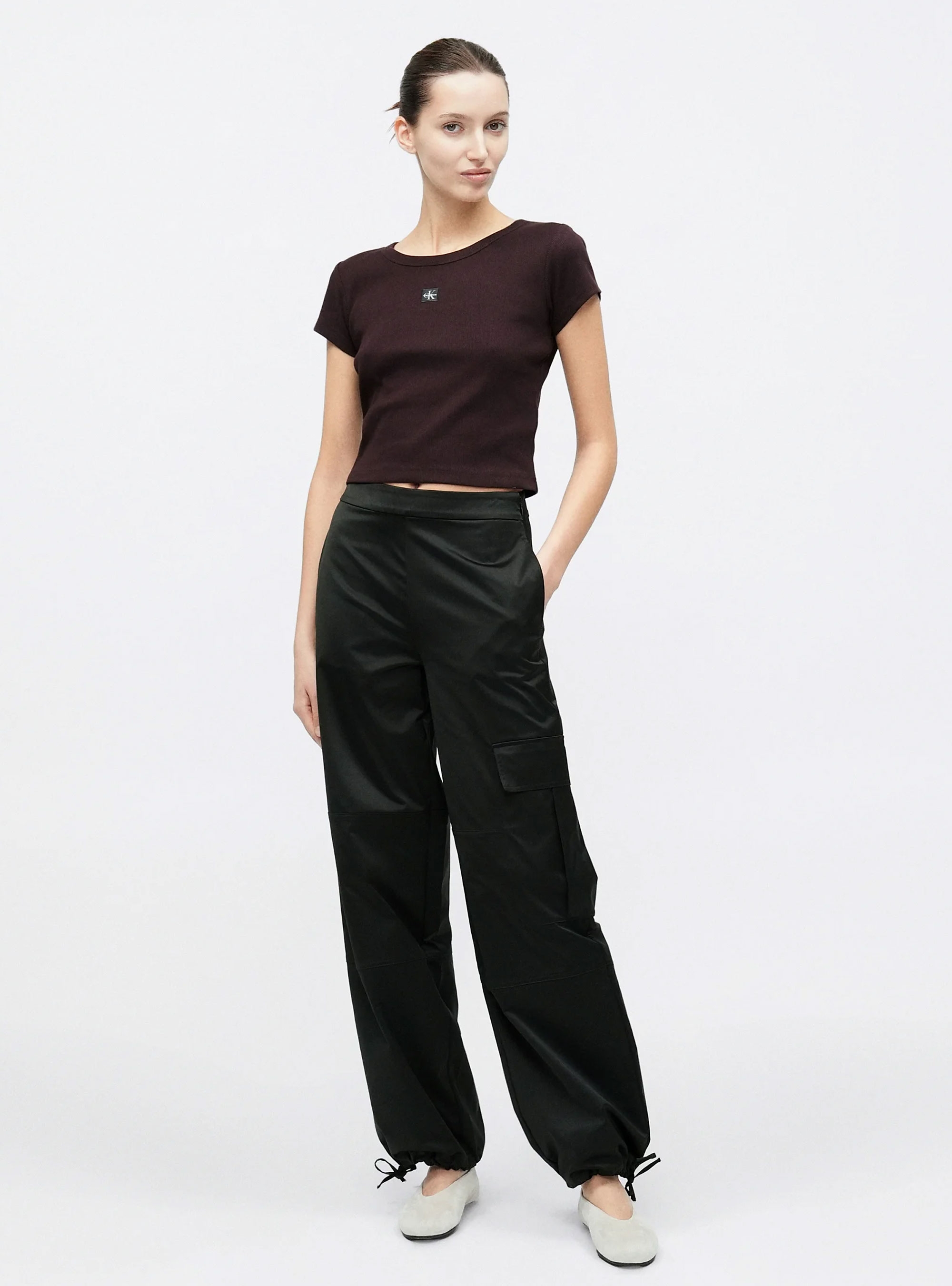 Calvin Klein Slim Ribbed Cotton Badge T-shirt - Dark Brown