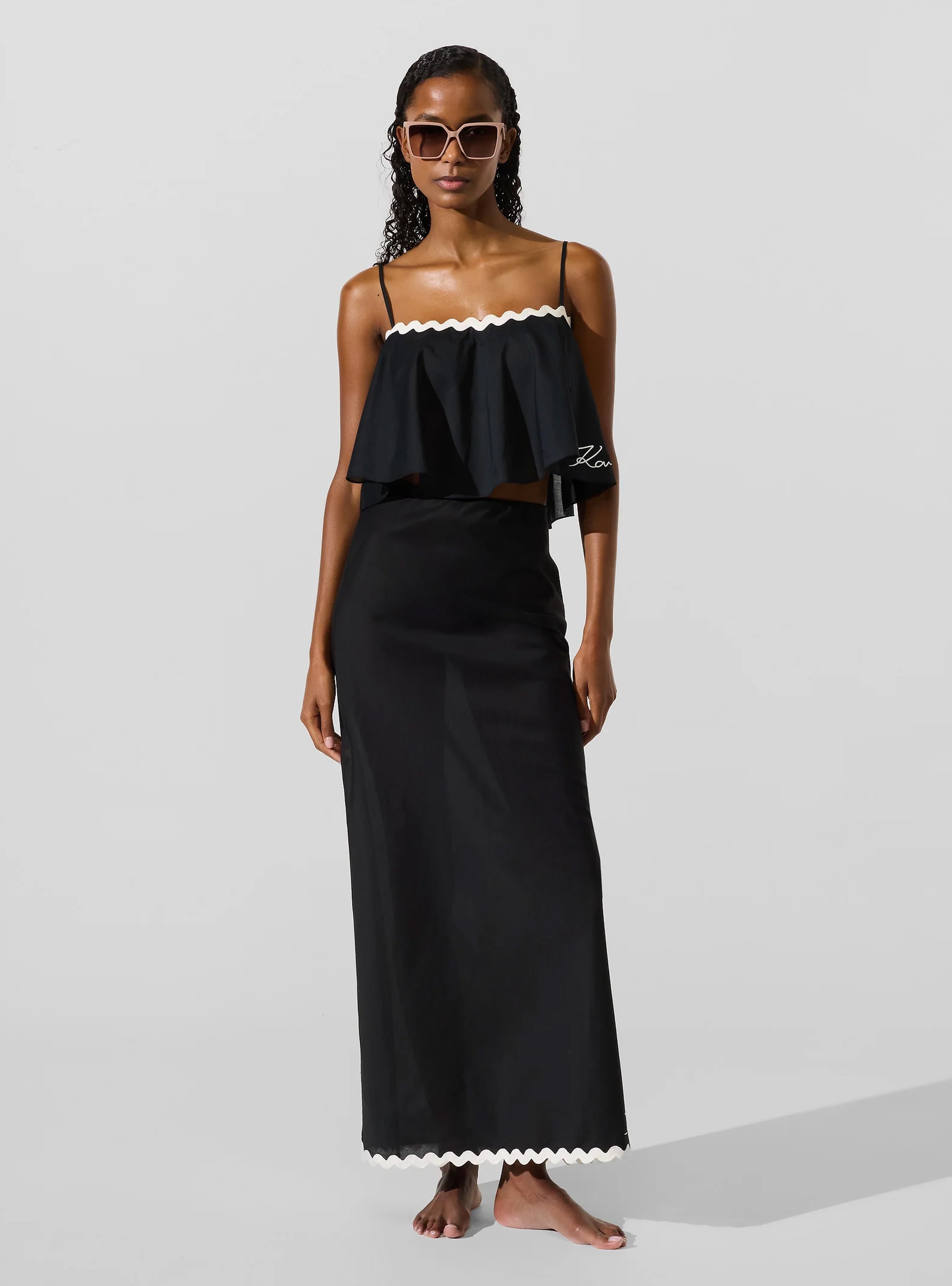 Karl Lagerfeld Scallop Beach Cropped Top - Black