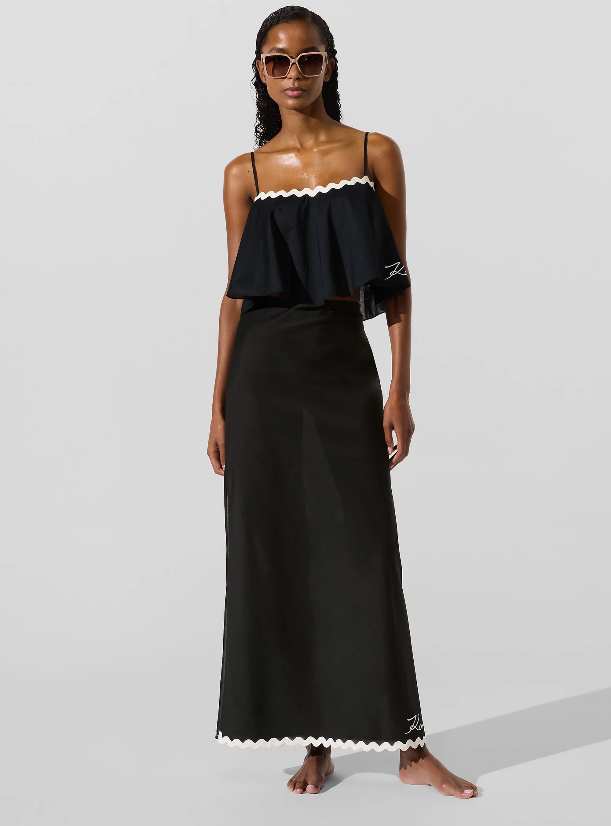 Karl Lagerfeld Signature Scallop Beach Skirt - Black