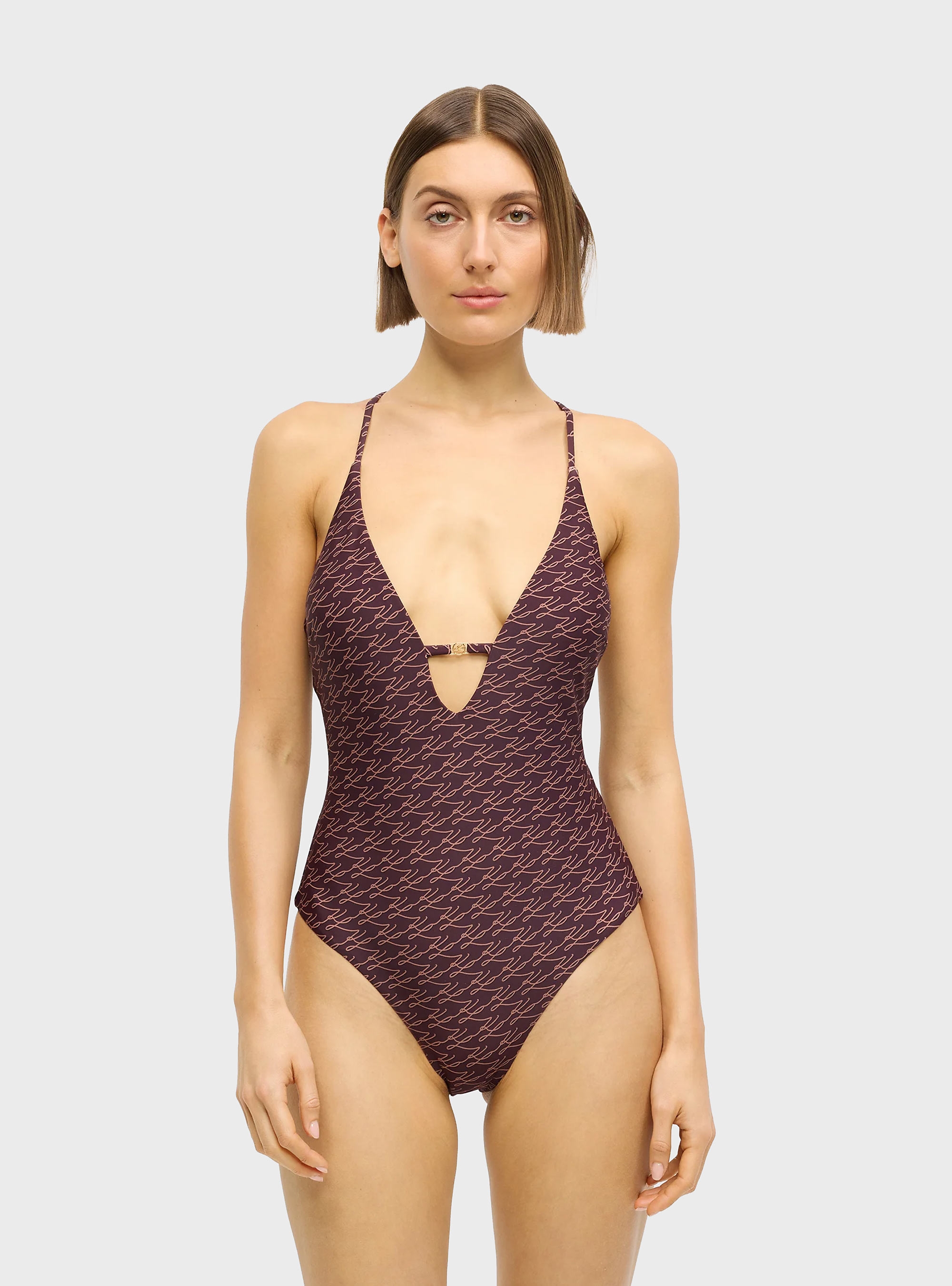 Karl Lagerfeld Autograph Cheeky Swimsuit - Brown