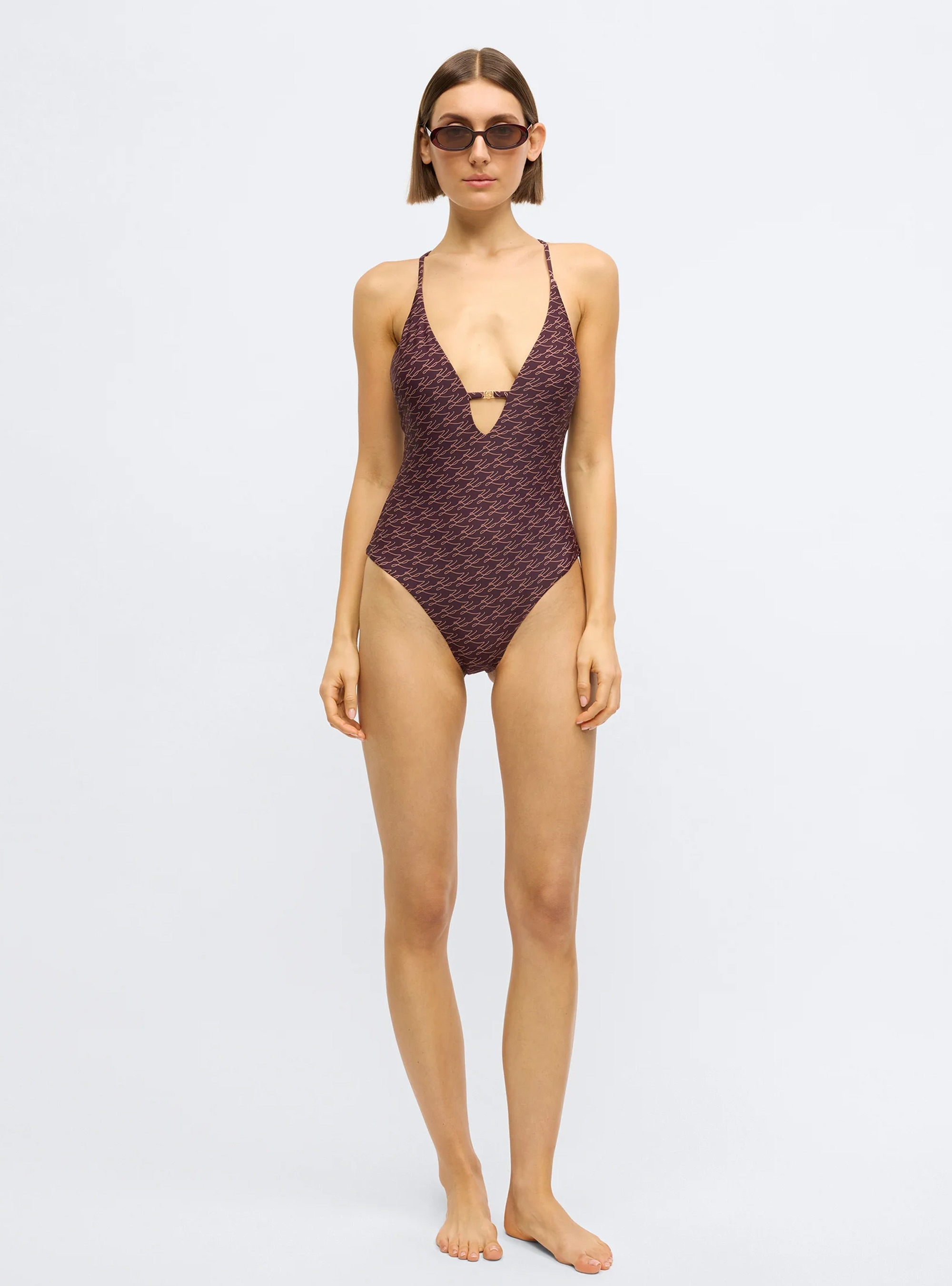 Karl Lagerfeld Autograph Cheeky Swimsuit - Brown