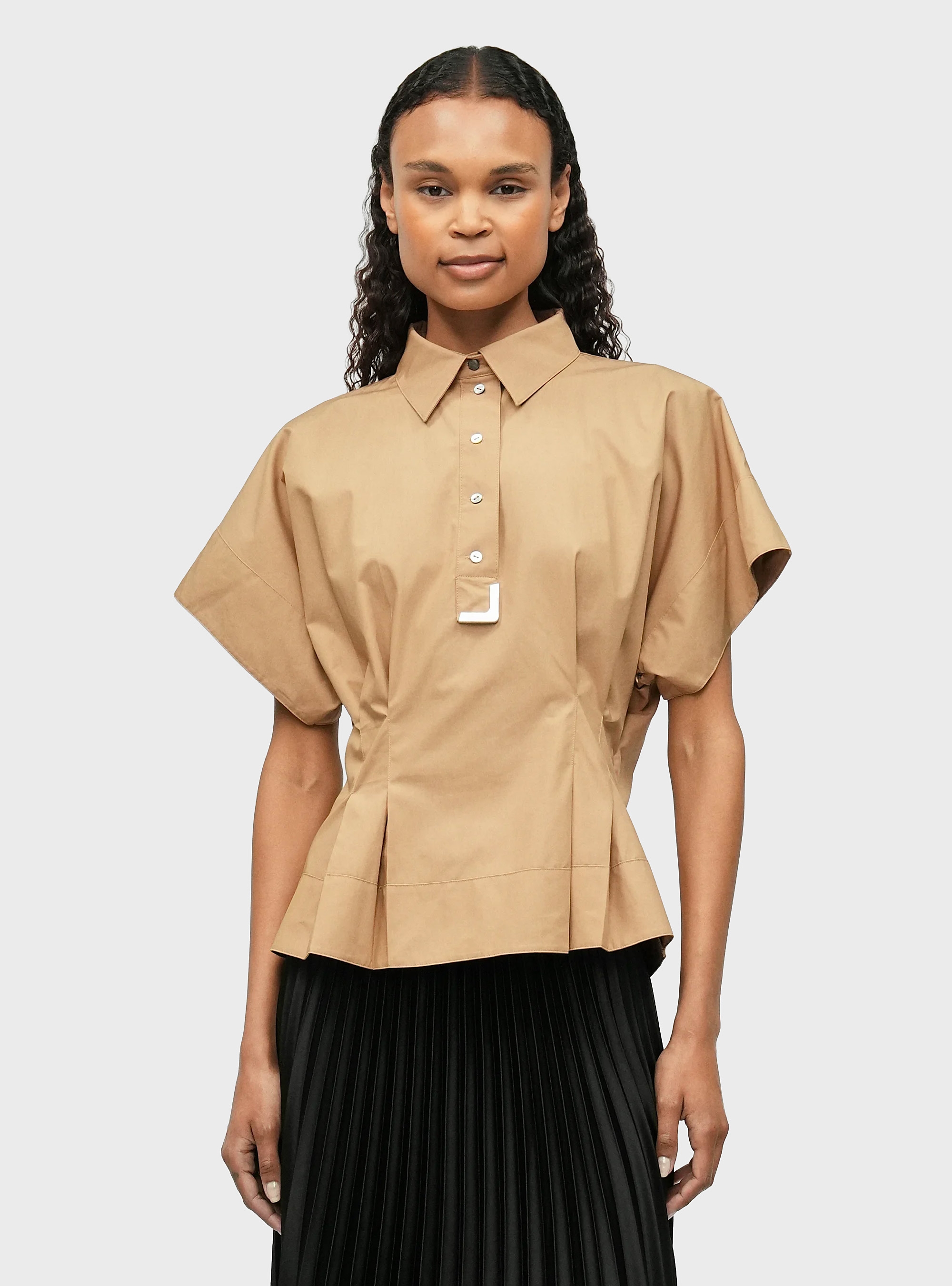 Karl Lagerfeld Metal Detail Poplin Shirt - Beige