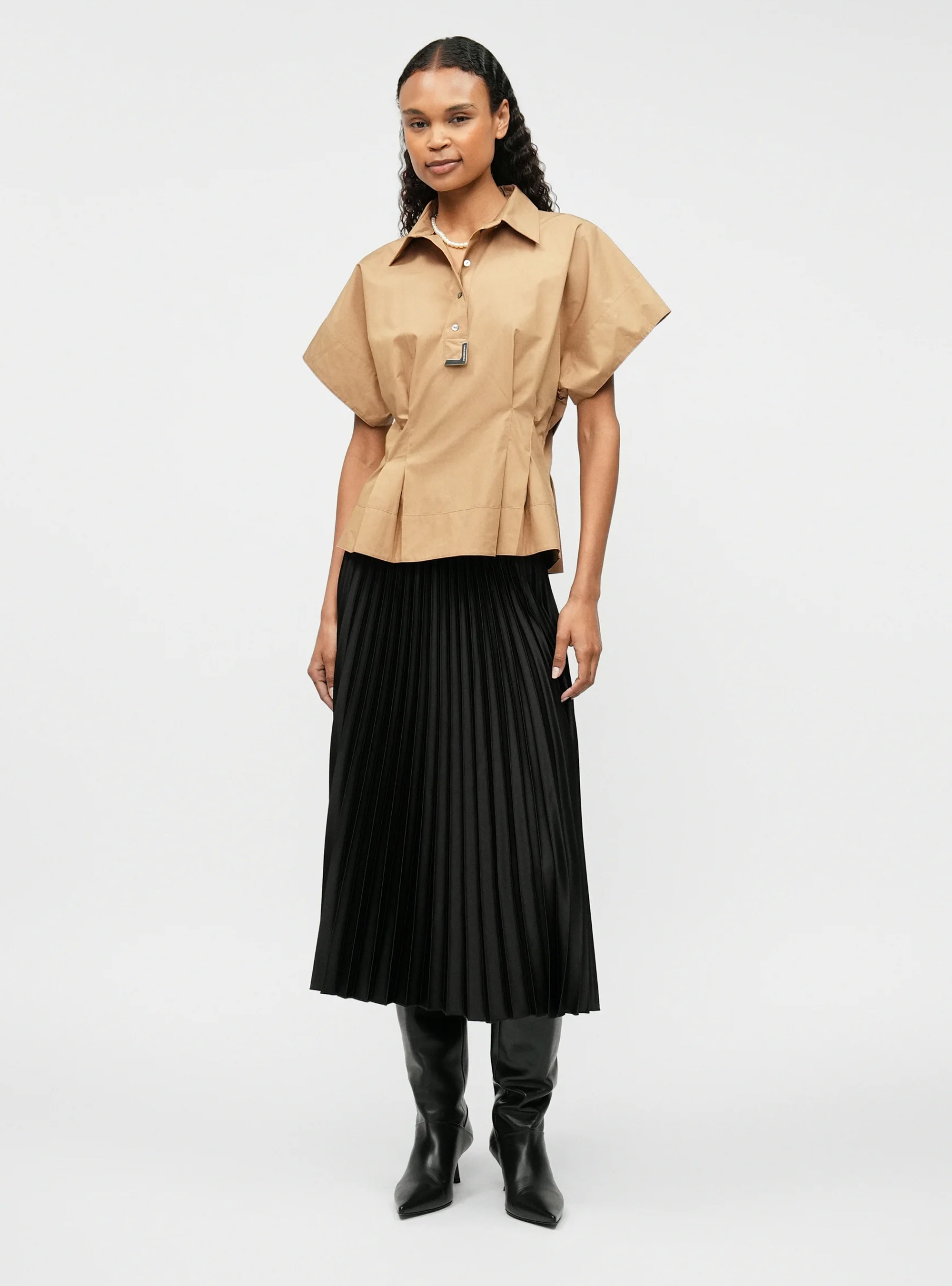 Karl Lagerfeld Metal Detail Poplin Shirt - Beige