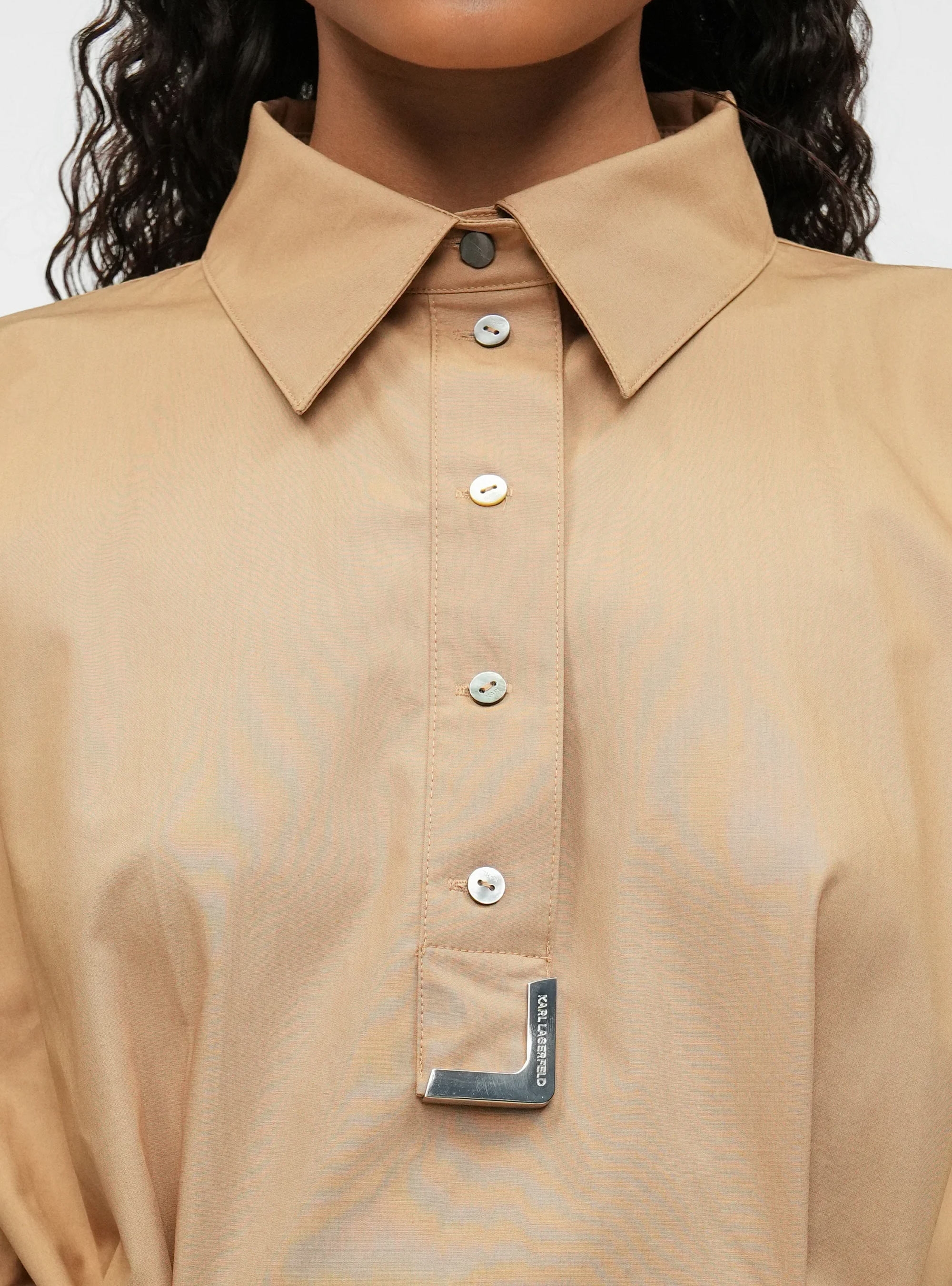 Karl Lagerfeld Metal Detail Poplin Shirt - Beige
