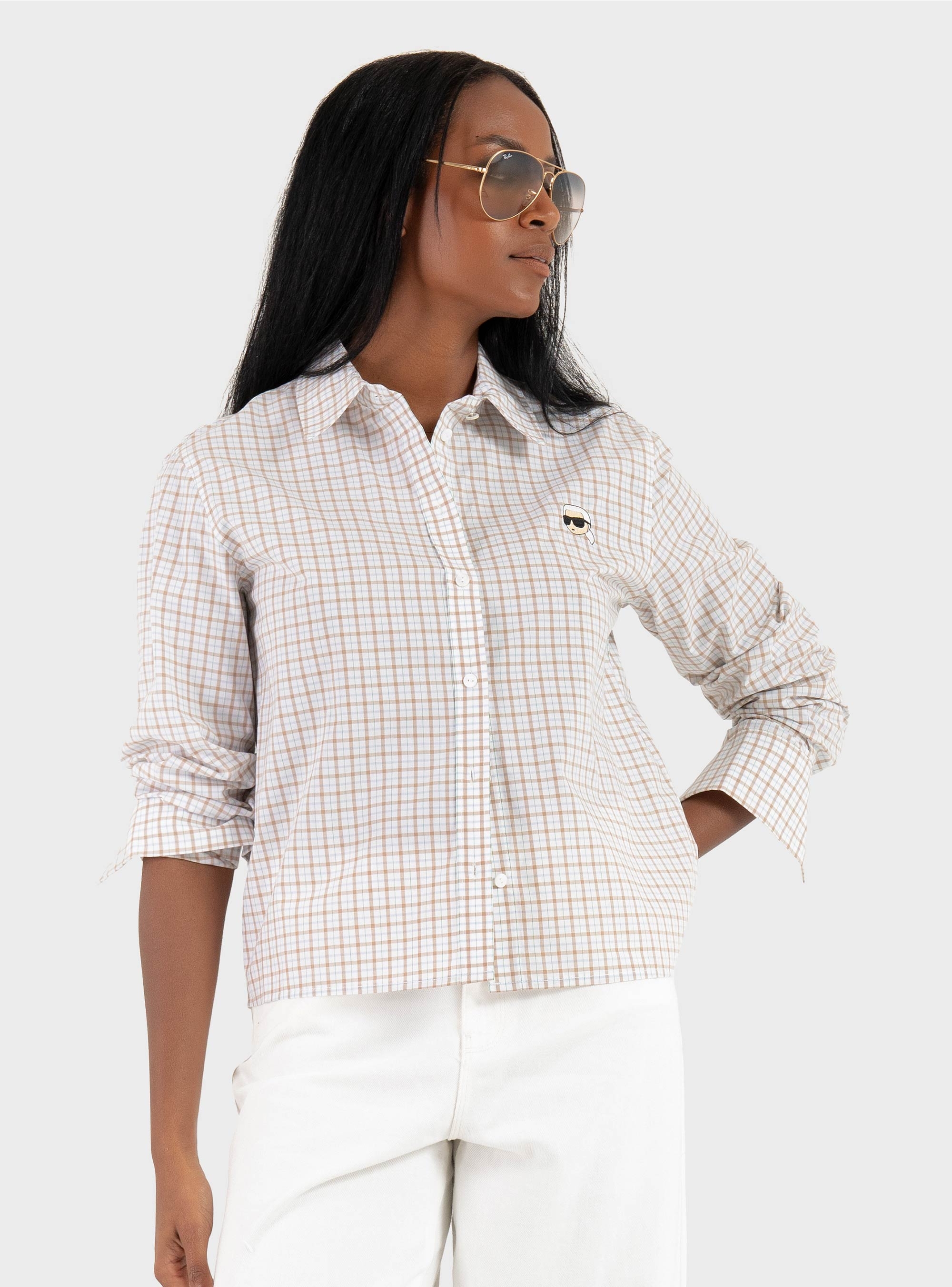 Karl Lagerfeld Ikon Checked Shirt - Beige