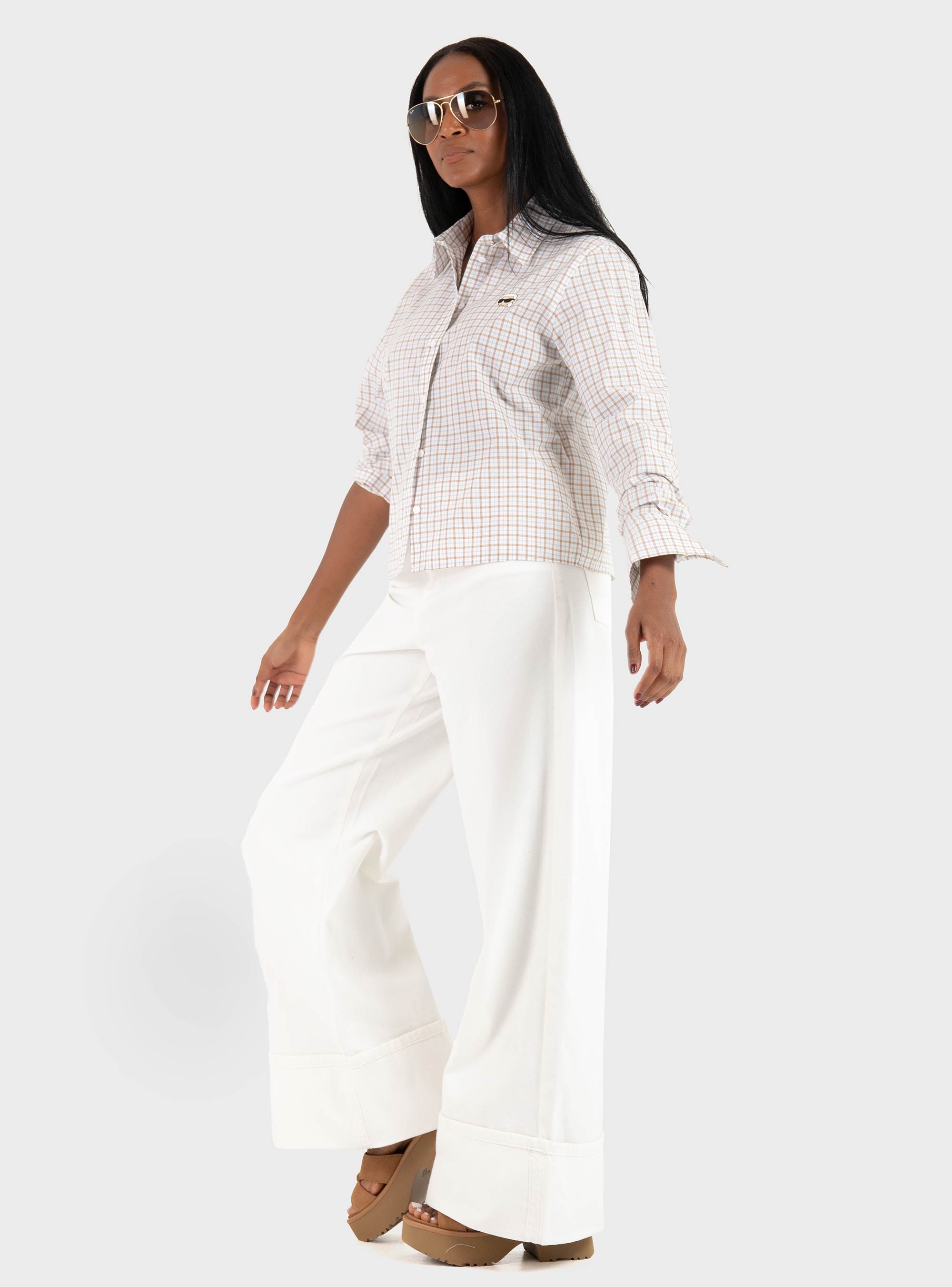 Karl Lagerfeld Ikon Checked Shirt - Beige