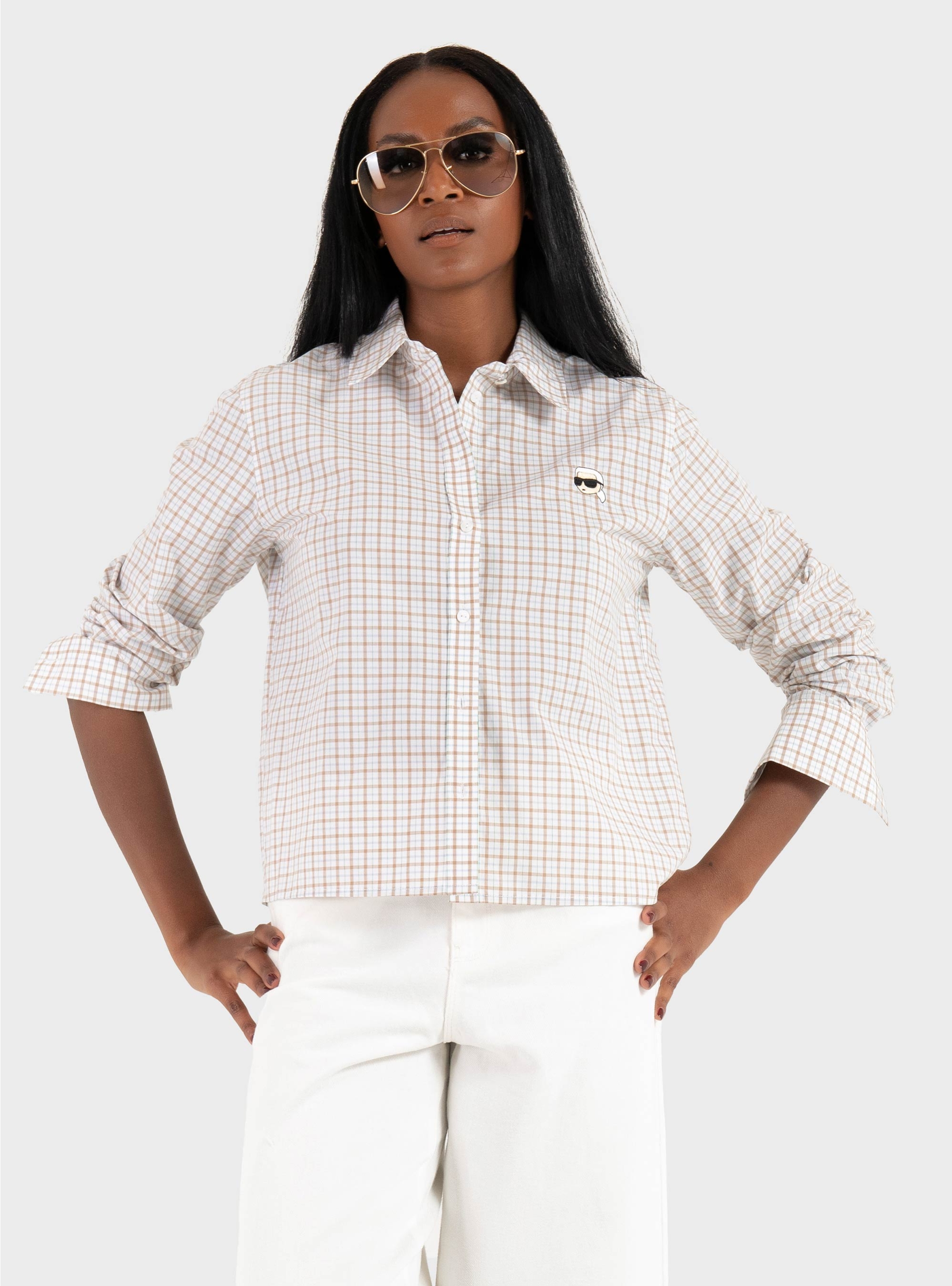 Karl Lagerfeld Ikon Checked Shirt - Beige