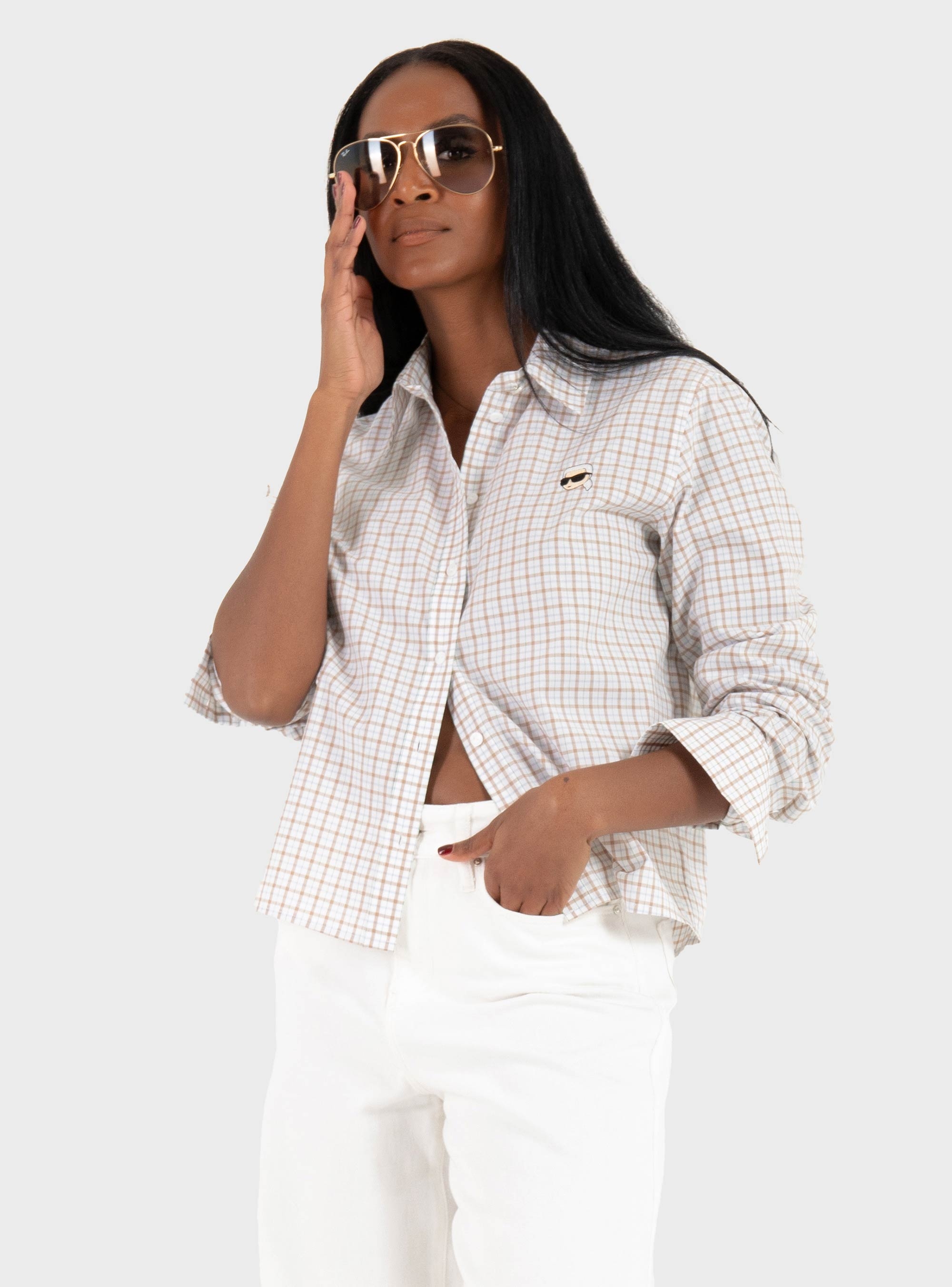 Karl Lagerfeld Ikon Checked Shirt - Beige