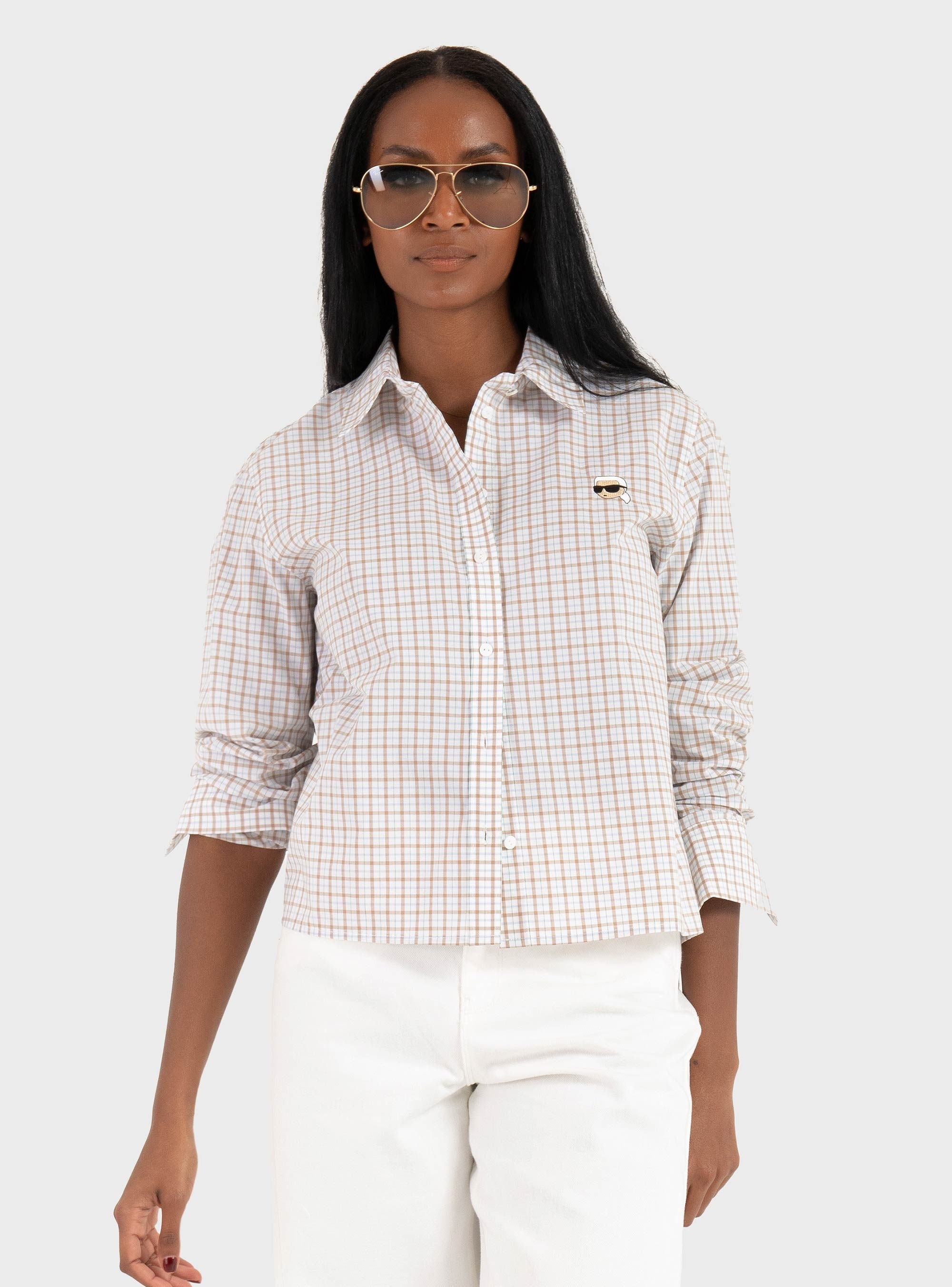 Karl Lagerfeld Ikon Checked Shirt - Beige