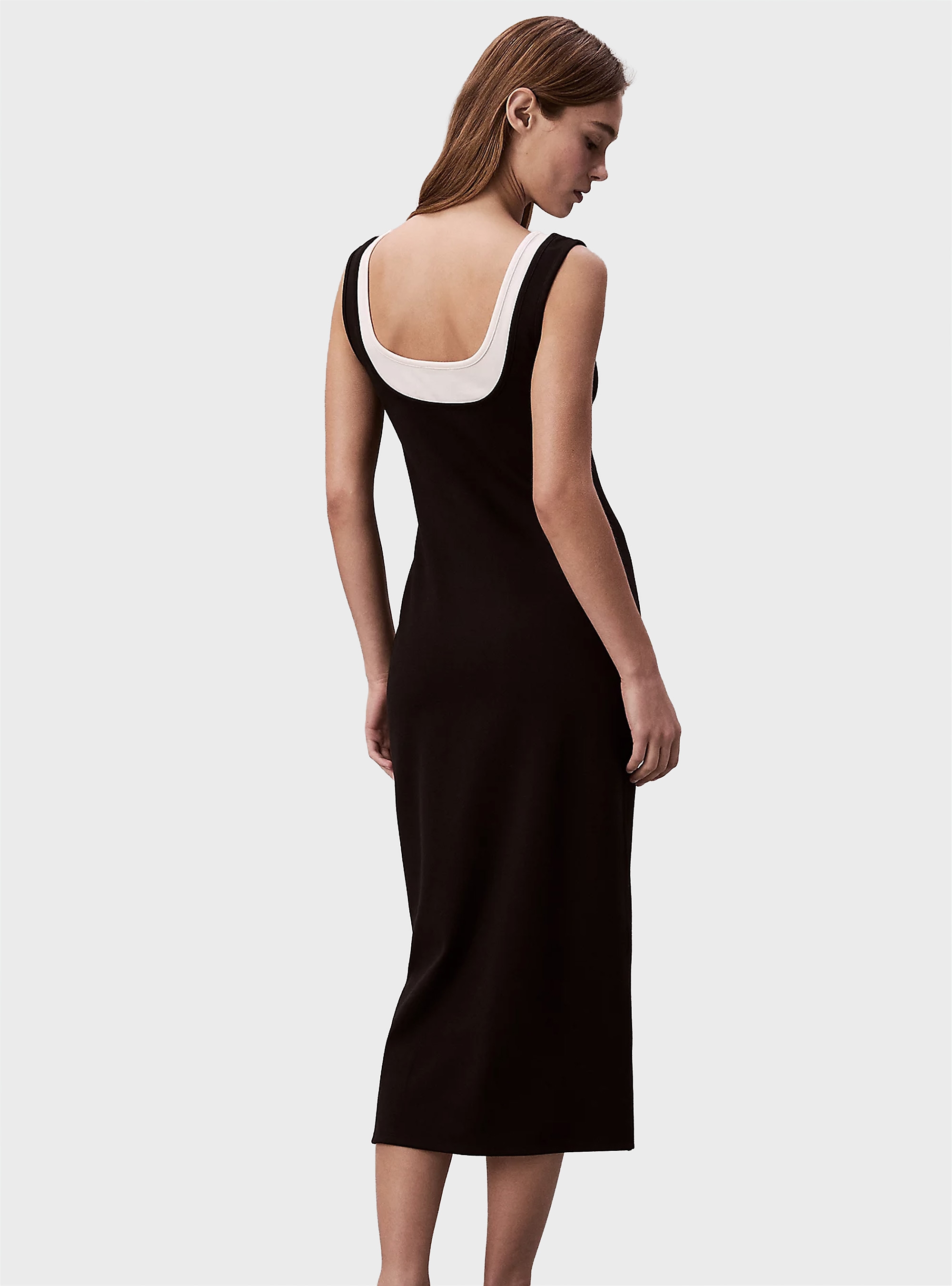 Calvin Klein Contrast Layer Midi Dress - Black
