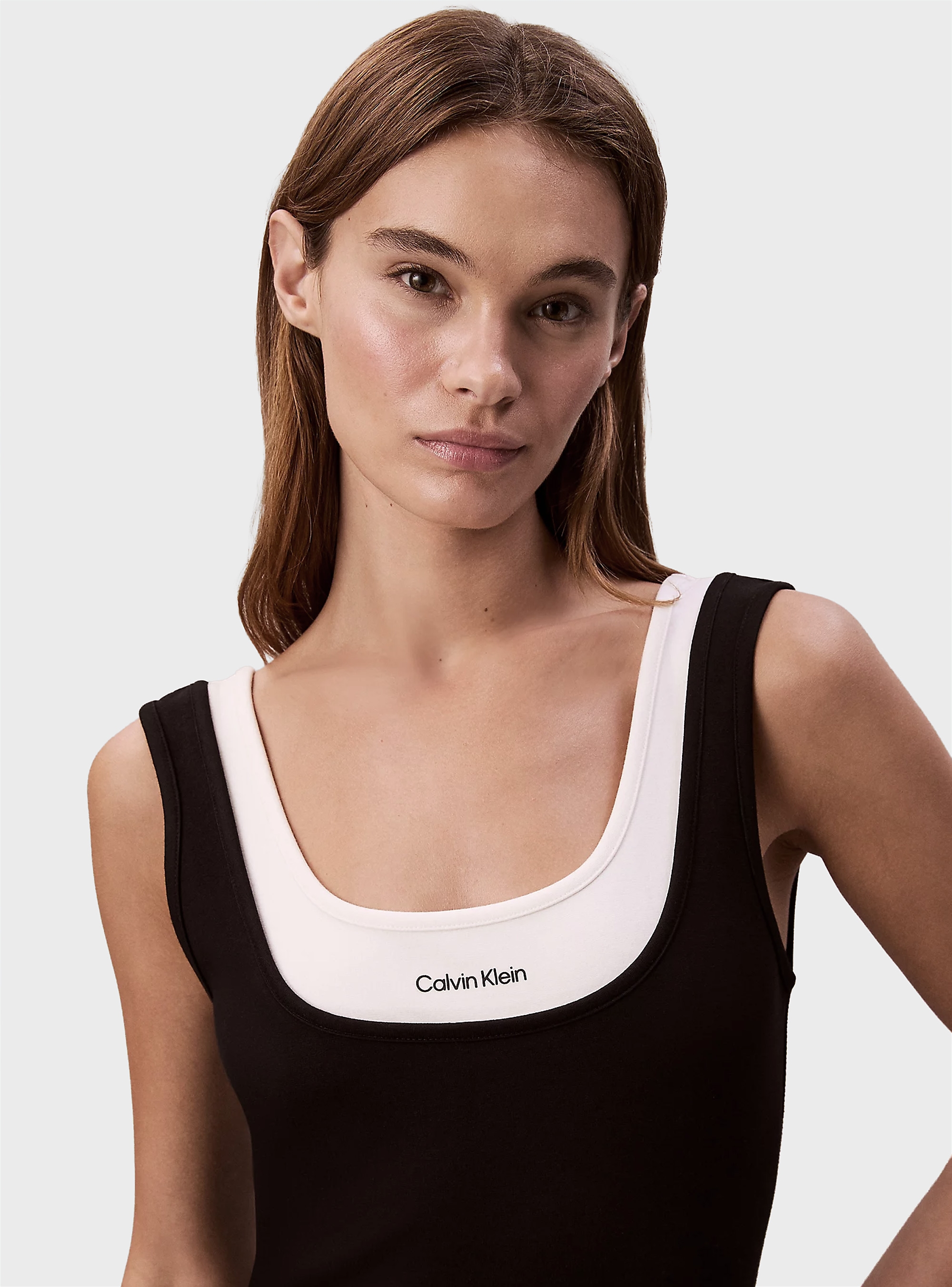 Calvin Klein Contrast Layer Midi Dress - Black