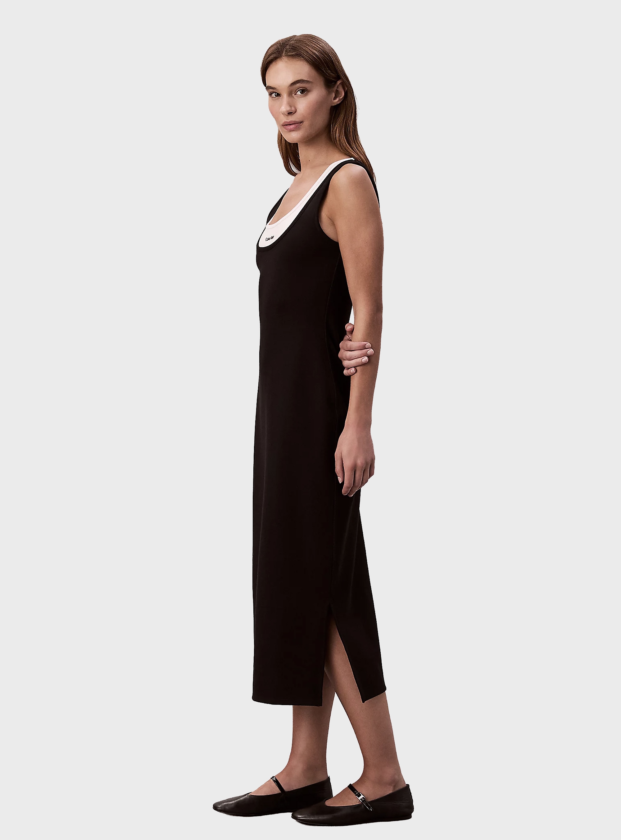 Calvin Klein Contrast Layer Midi Dress - Black