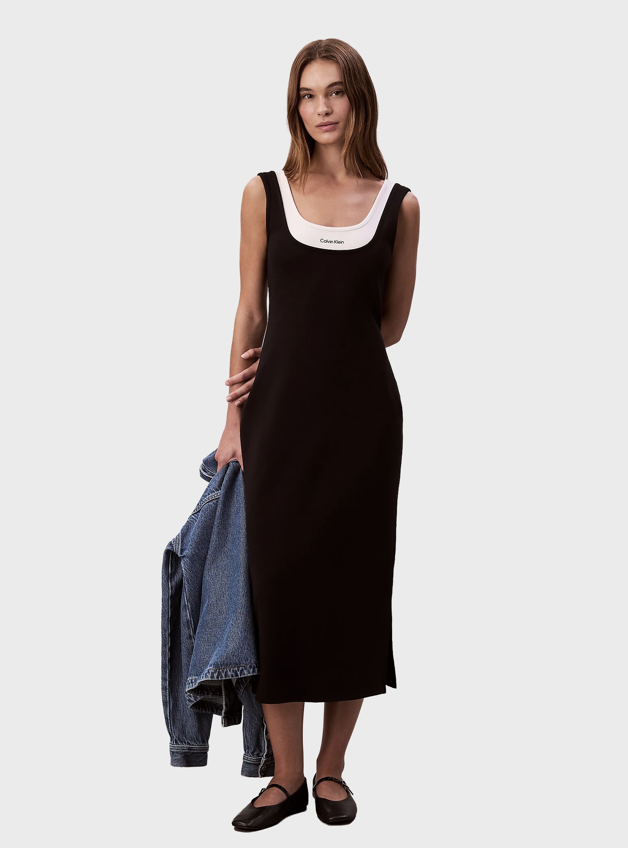 Calvin Klein Contrast Layer Midi Dress - Black