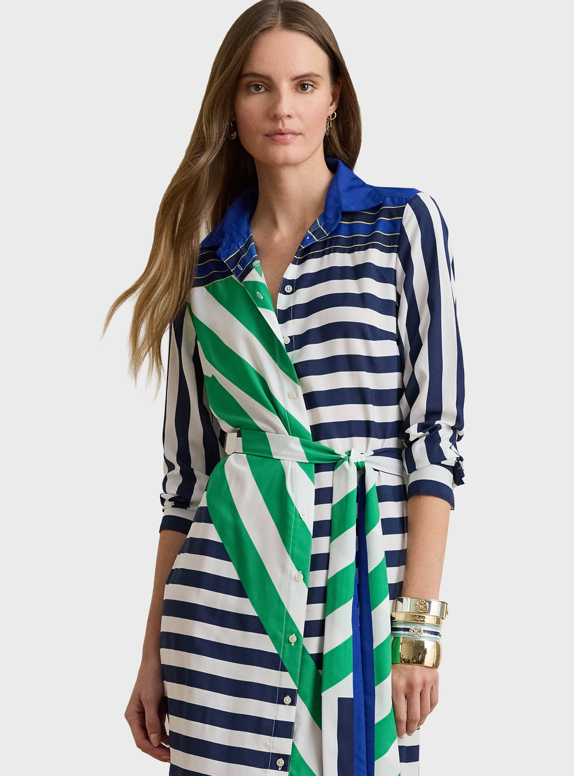 LAUREN Ralph Lauren Striped Crepe Shirtdress - Multi Colors