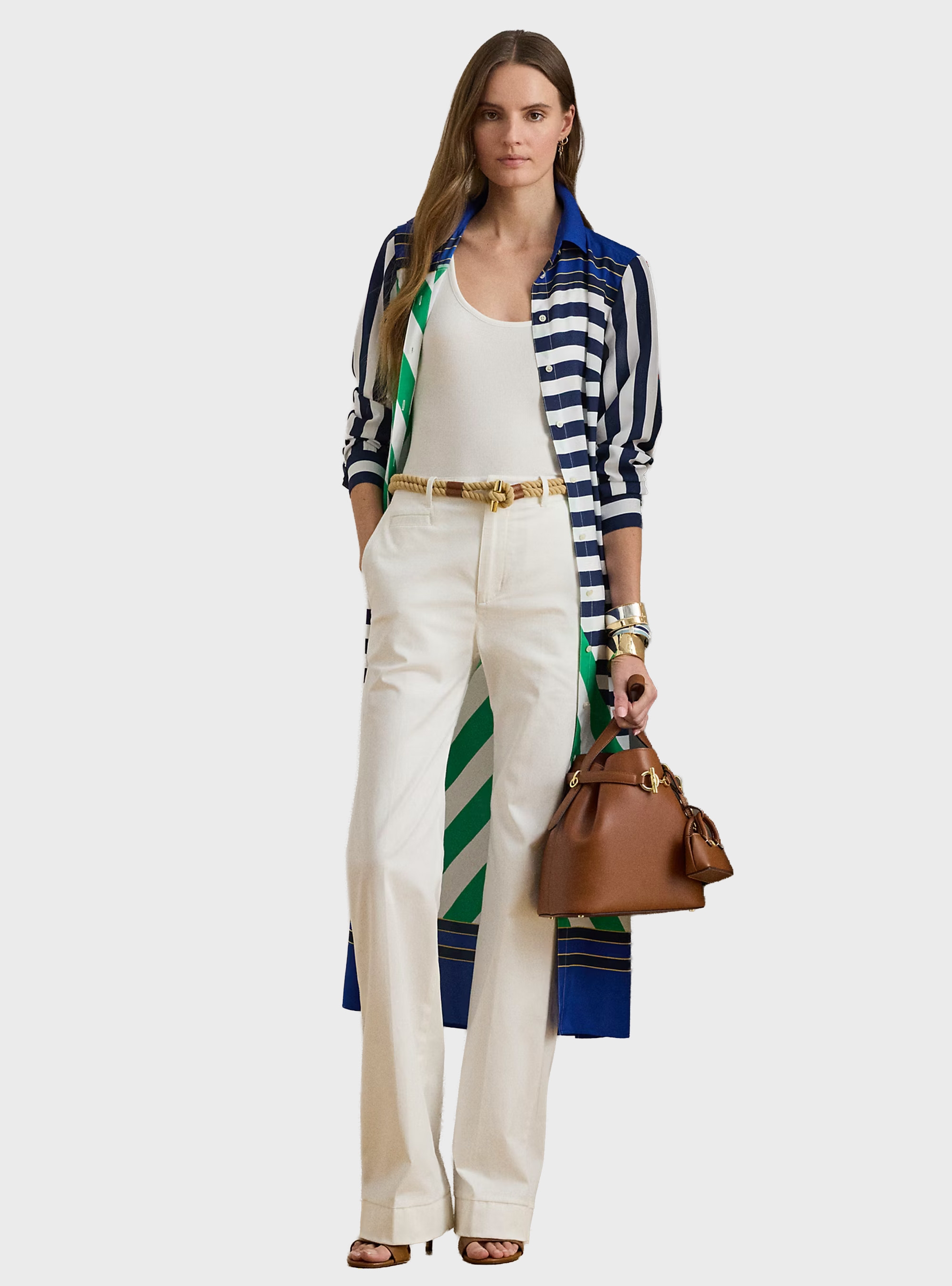 LAUREN Ralph Lauren Striped Crepe Shirtdress - Multi Colors