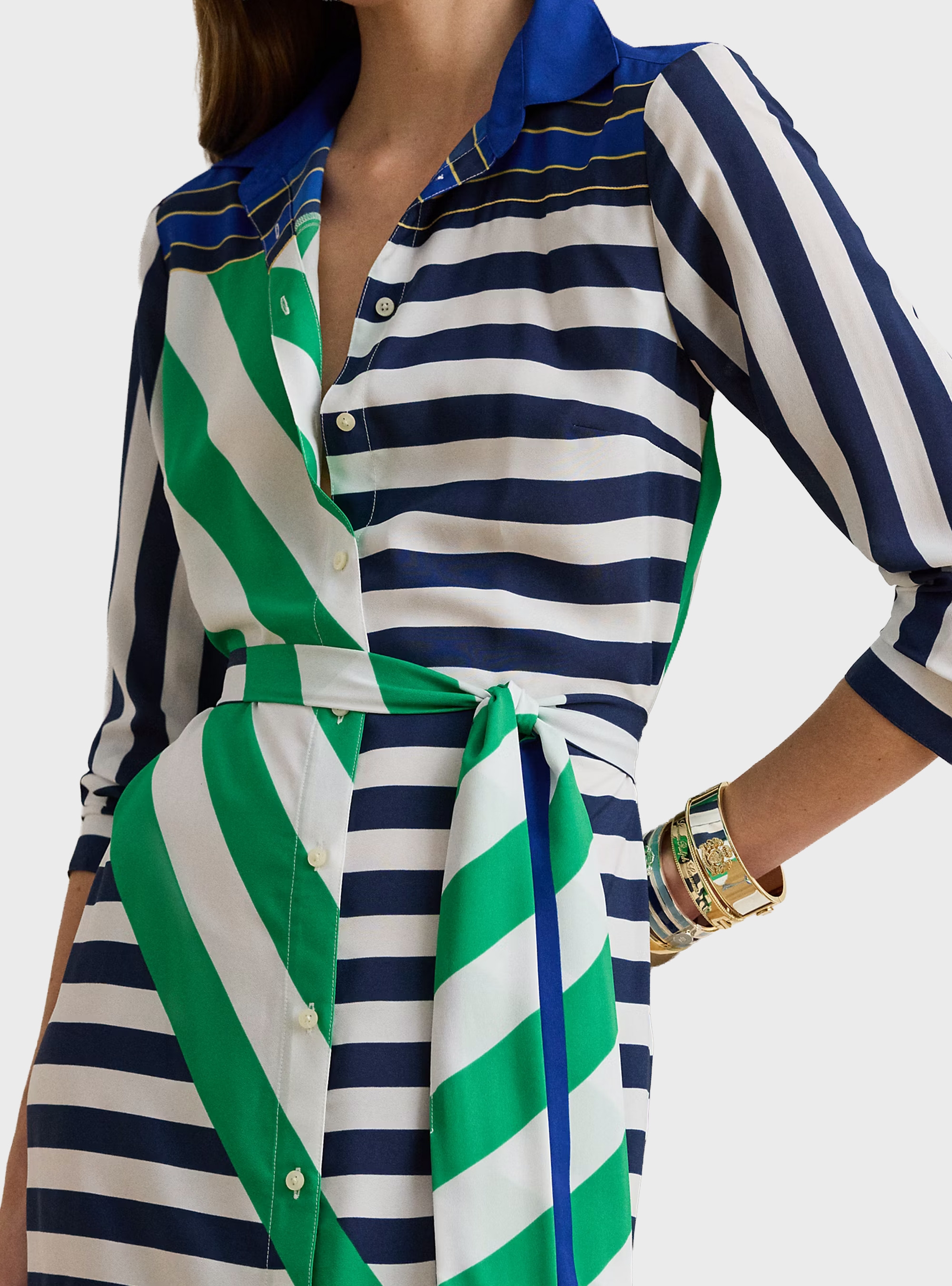 LAUREN Ralph Lauren Striped Crepe Shirtdress - Multi Colors