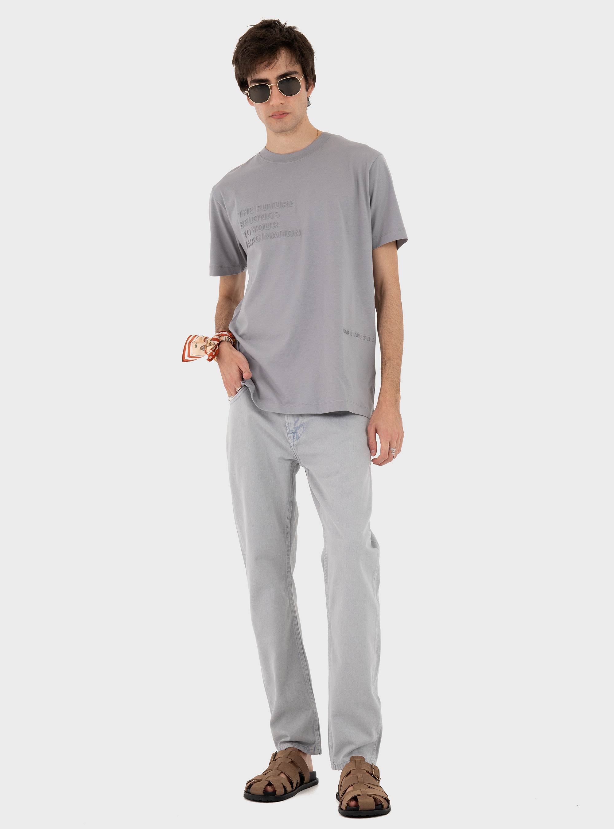Karl Lagerfeld Embossed Quote T-Shirt - Dark Grey
