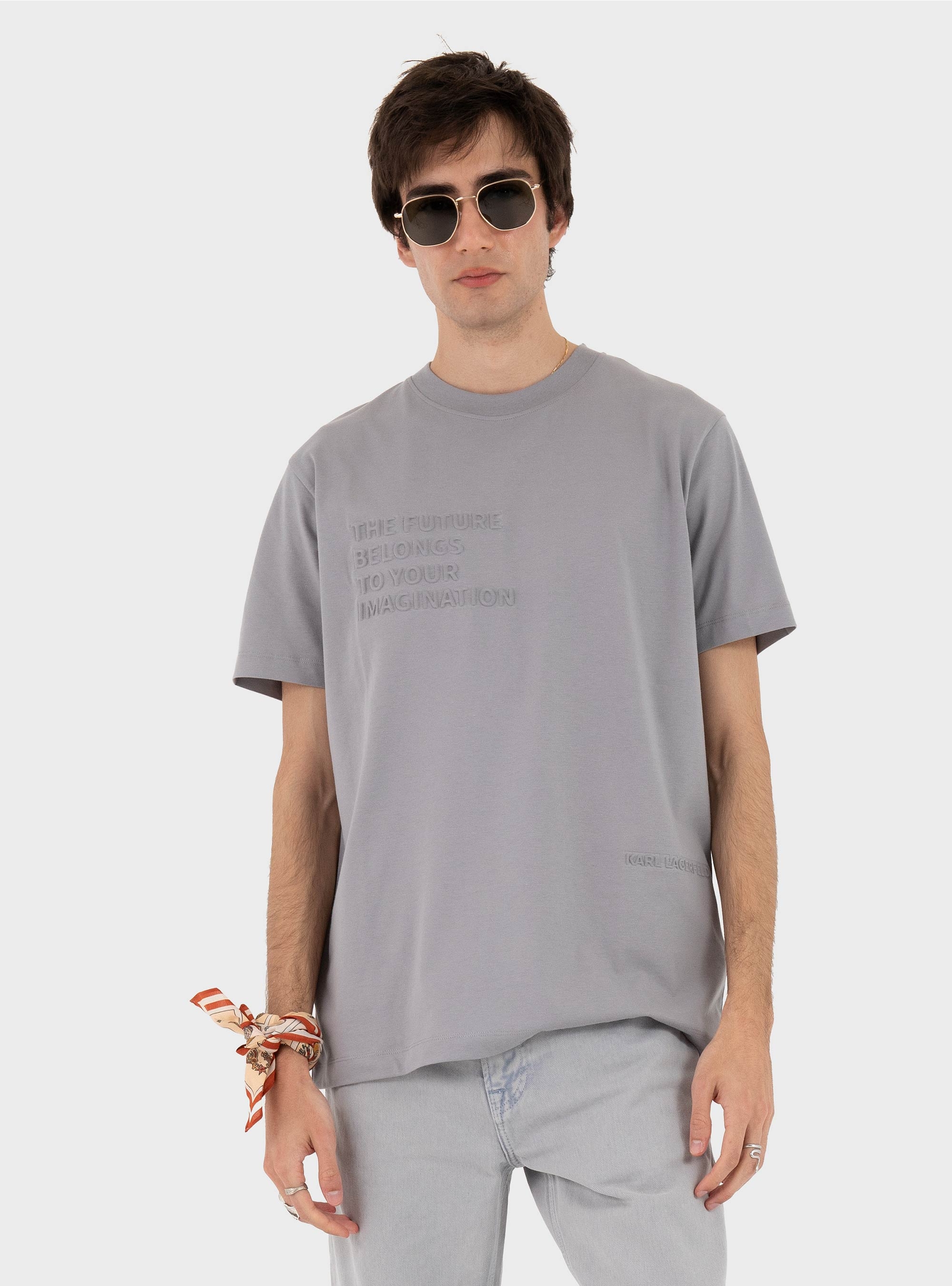 Karl Lagerfeld Embossed Quote T-Shirt - Dark Grey