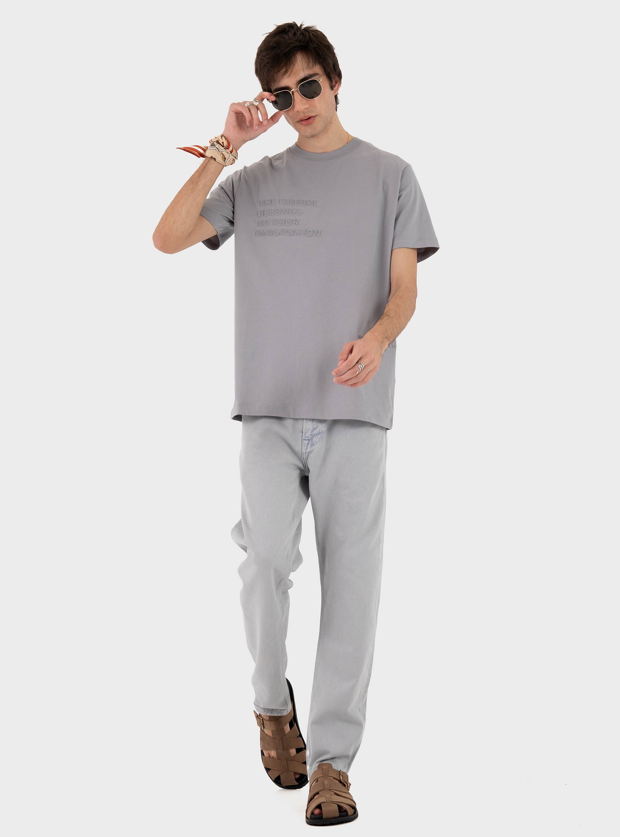 Karl Lagerfeld Embossed Quote T-Shirt - Dark Grey