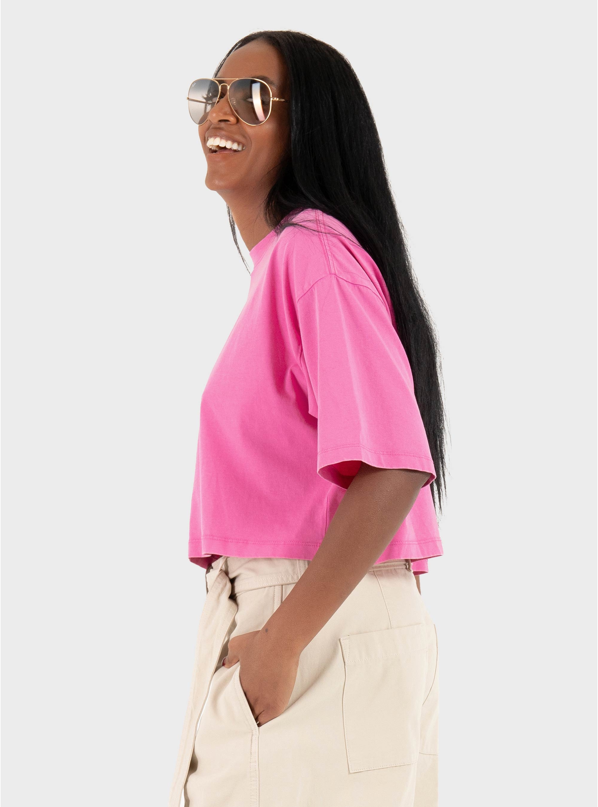 JJXX Andrea Loose Cropped Wash Tee - Hot Pink