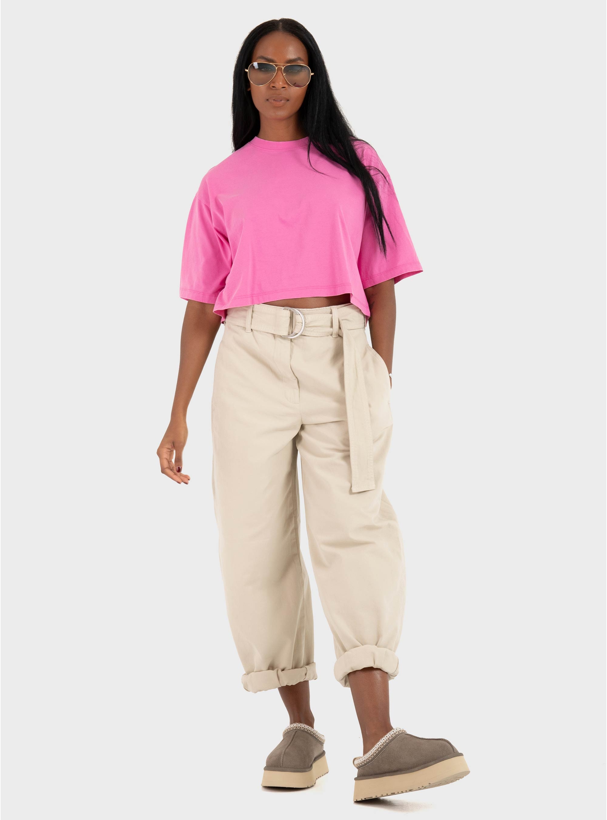 JJXX Andrea Loose Cropped Wash Tee - Hot Pink