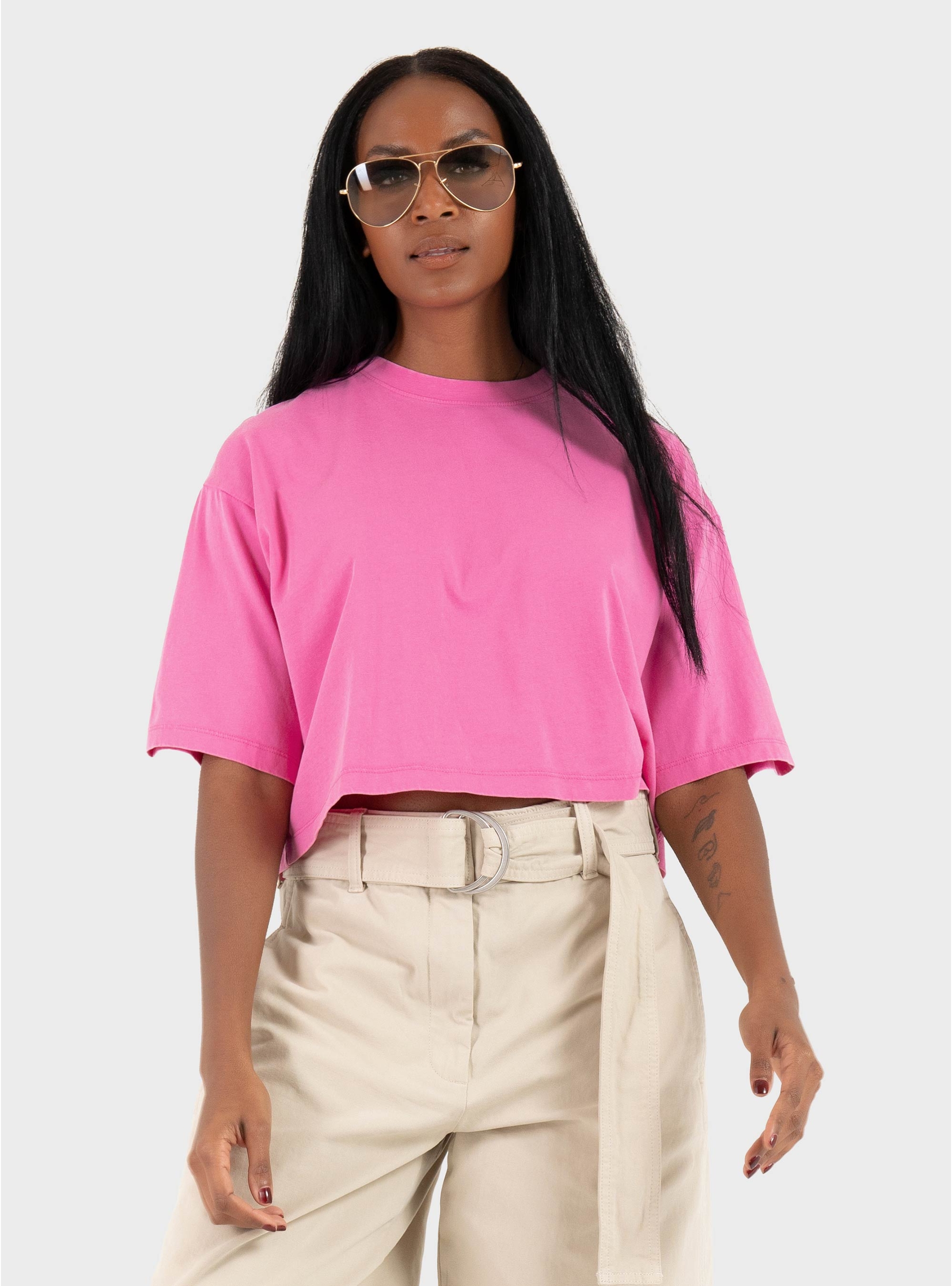 JJXX Andrea Loose Cropped Wash Tee - Hot Pink