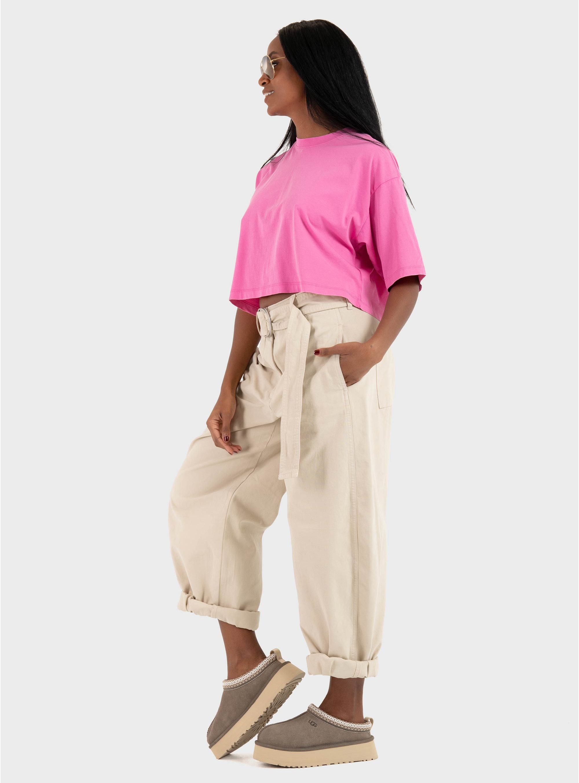 JJXX Andrea Loose Cropped Wash Tee - Hot Pink