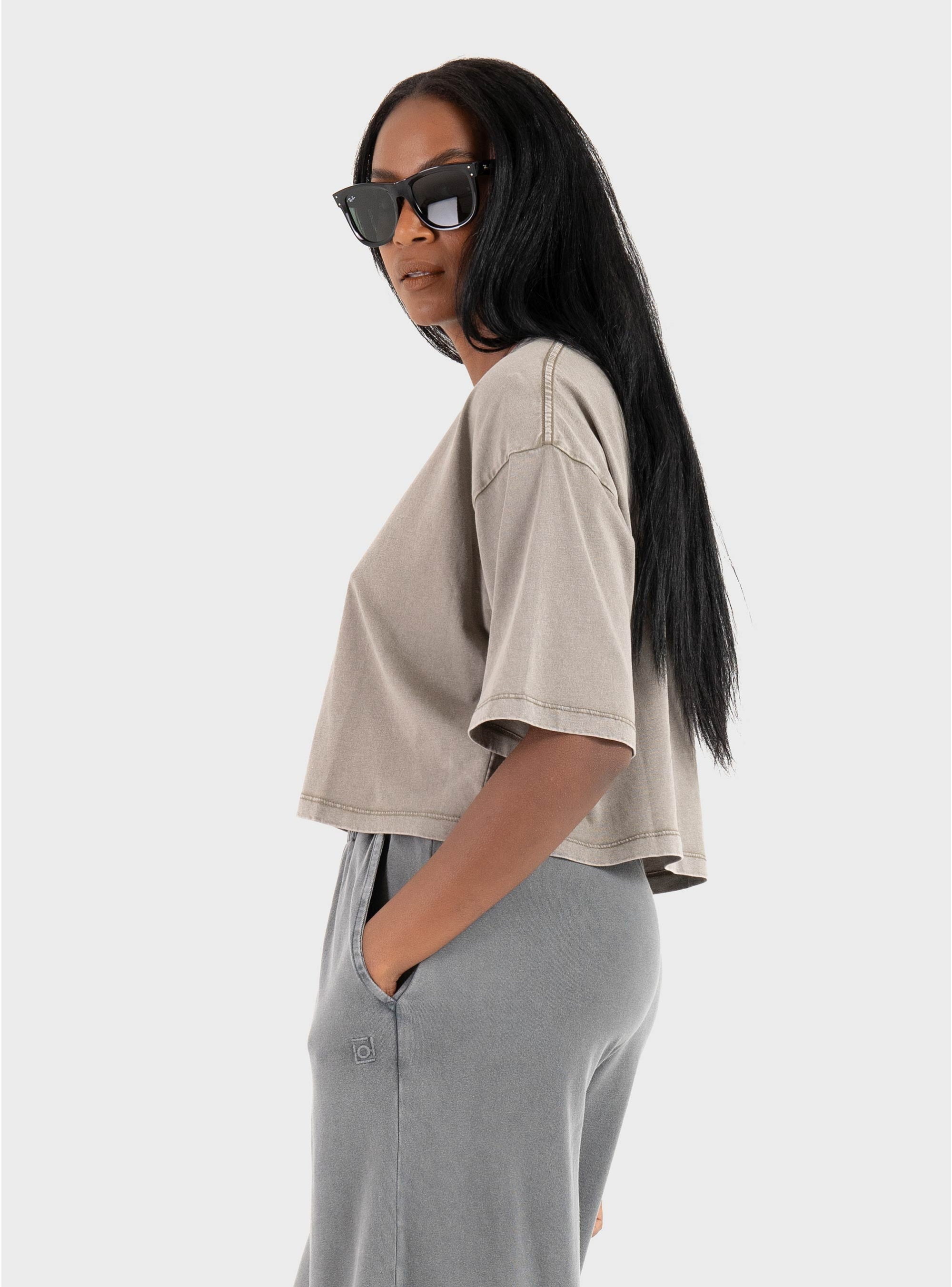 JJXX Andrea Loose Cropped Wash Tee - Dark Beige