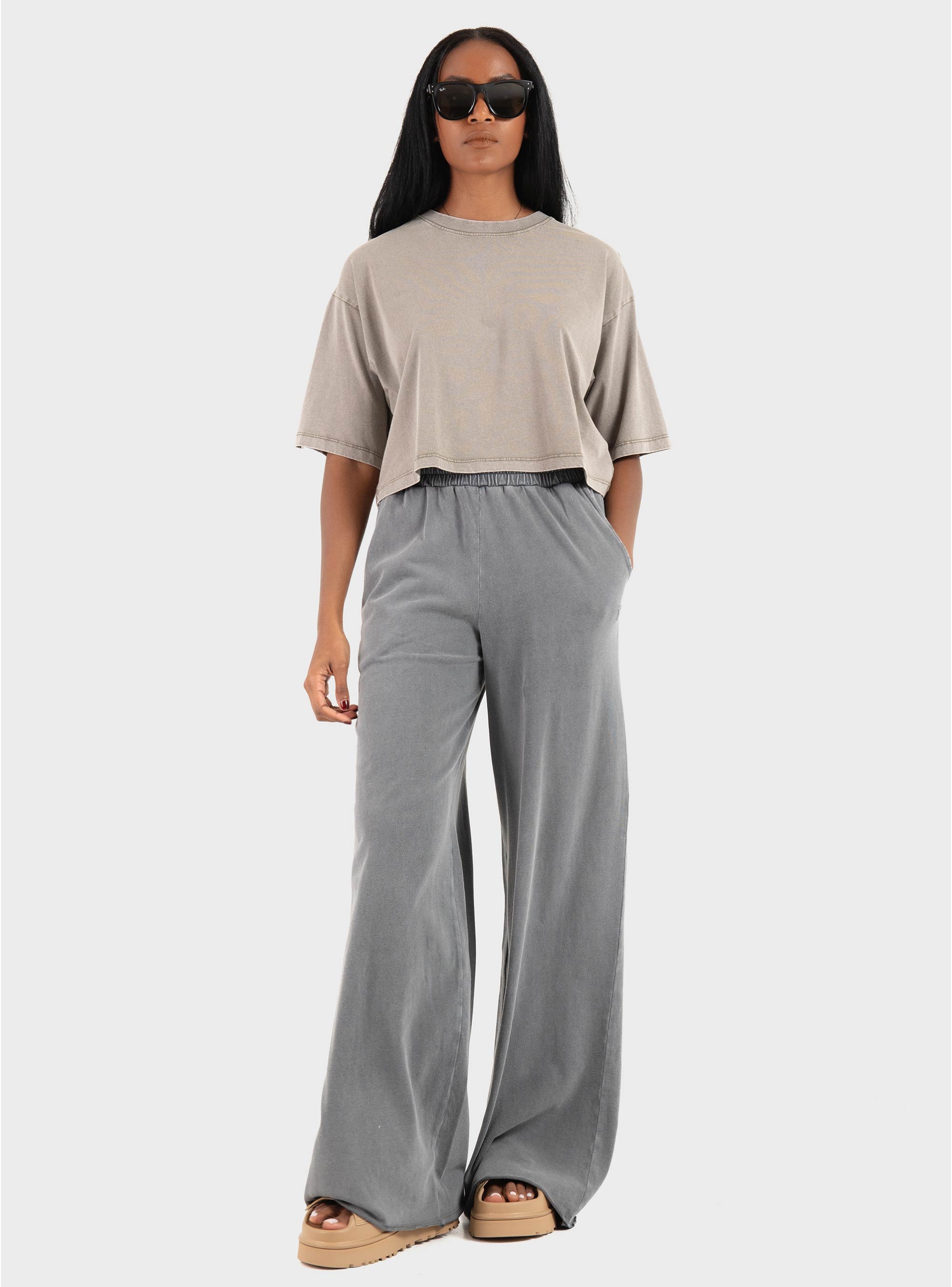 JJXX Andrea Loose Cropped Wash Tee - Dark Beige