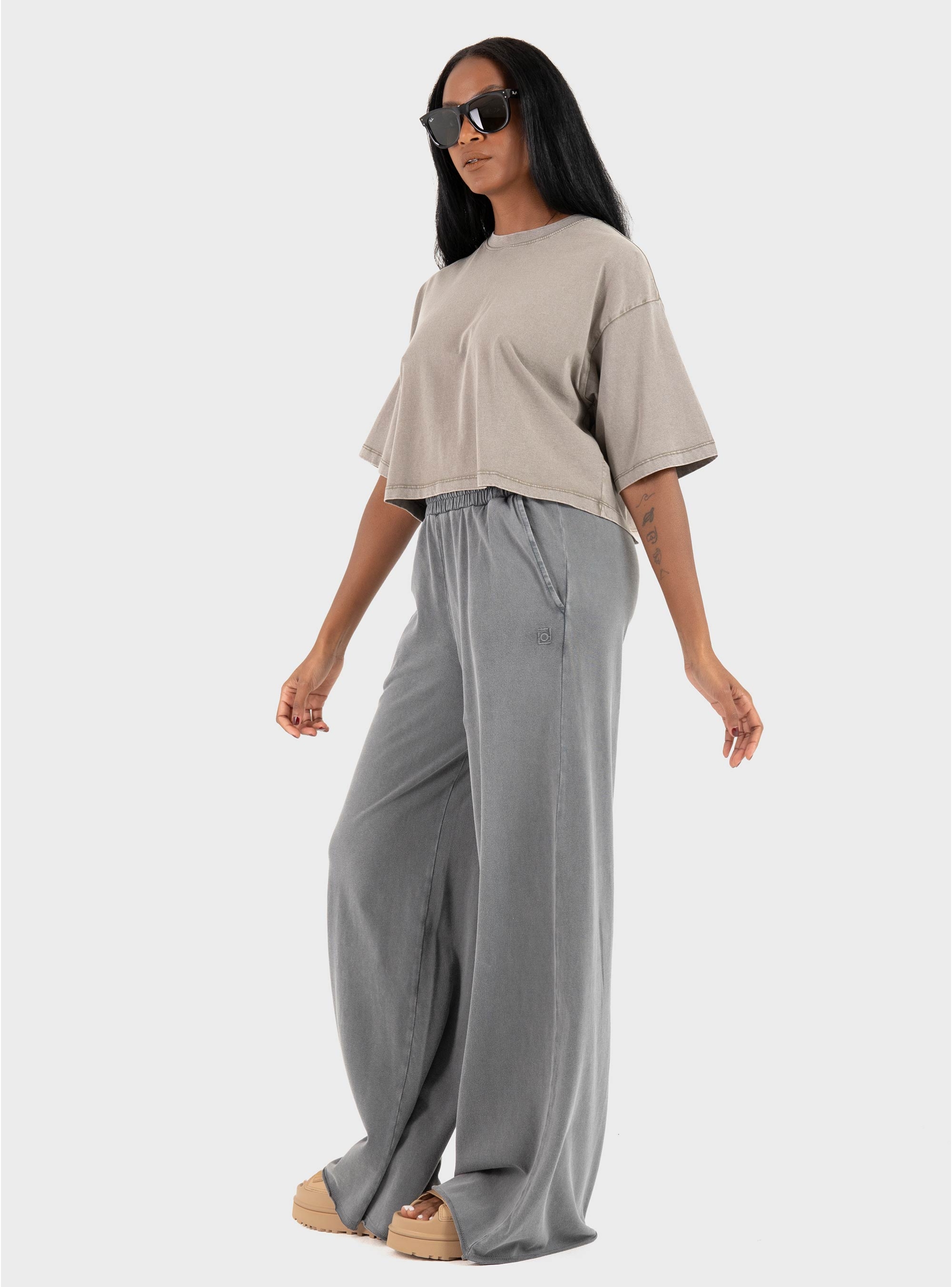 JJXX Andrea Loose Cropped Wash Tee - Dark Beige