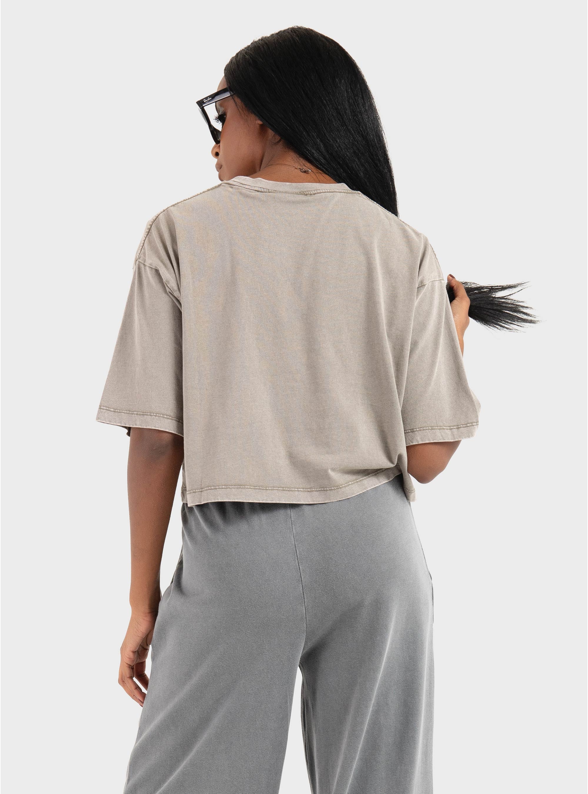JJXX Andrea Loose Cropped Wash Tee - Dark Beige