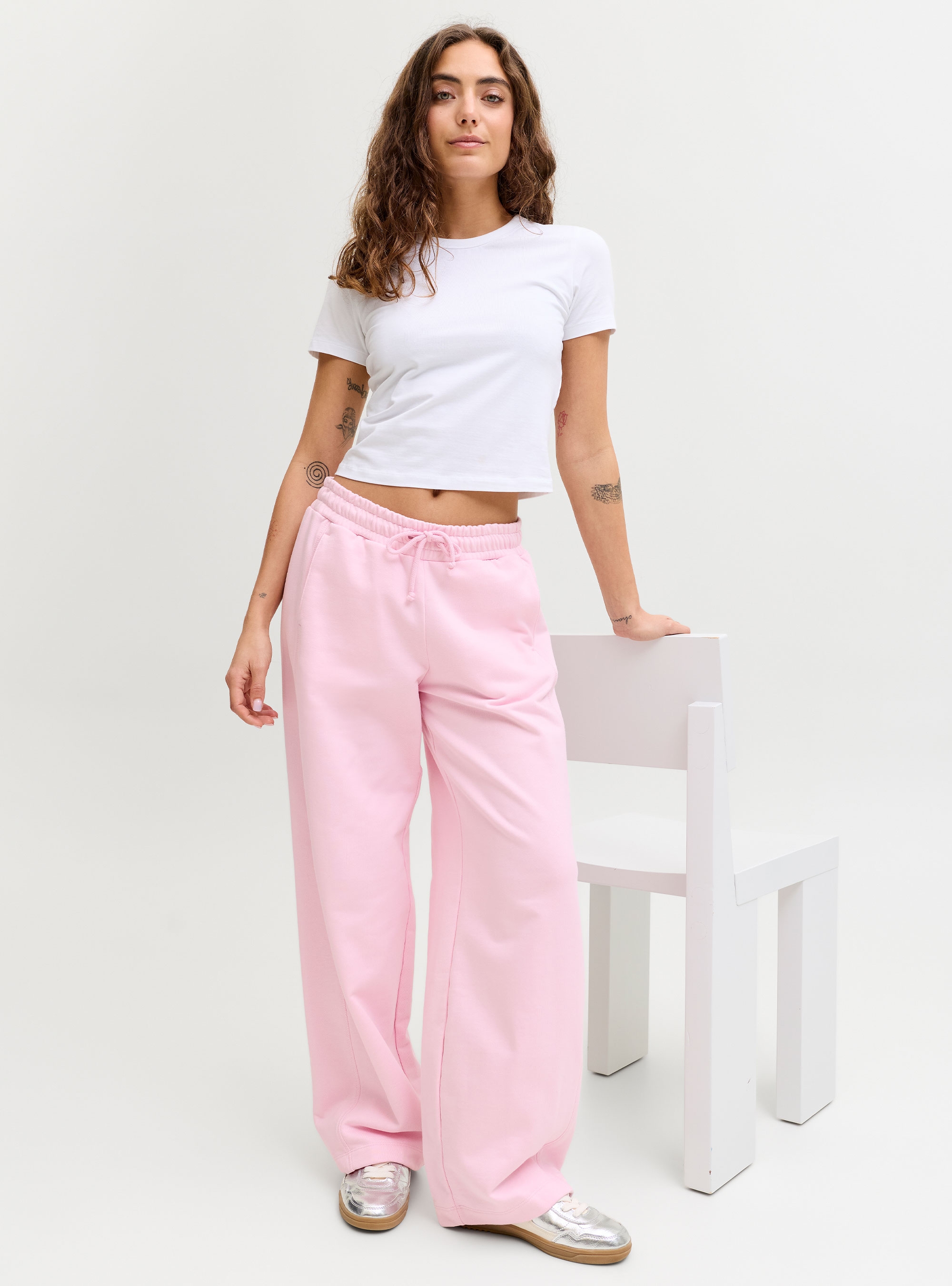JJXX Cora Wide Barrel Mid Waist Sweat Pants - Pink