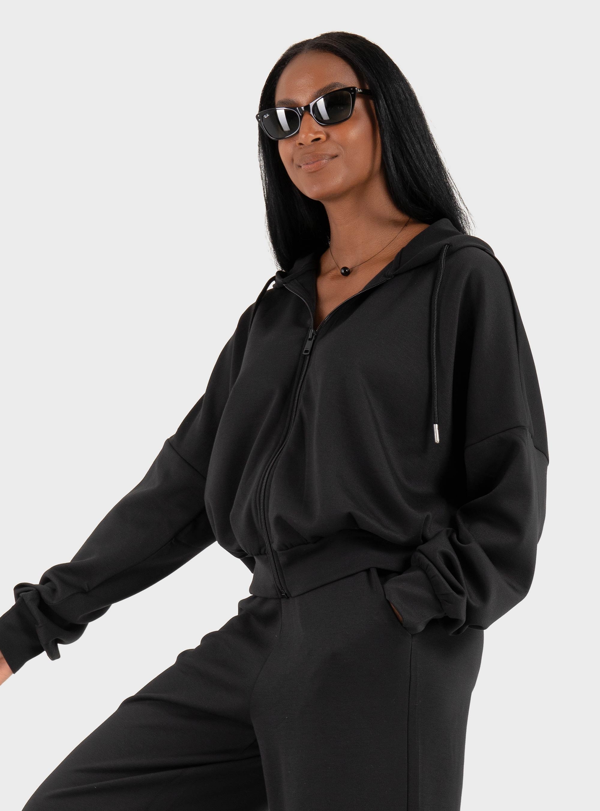 Only Alina Zip Hoodie - Black