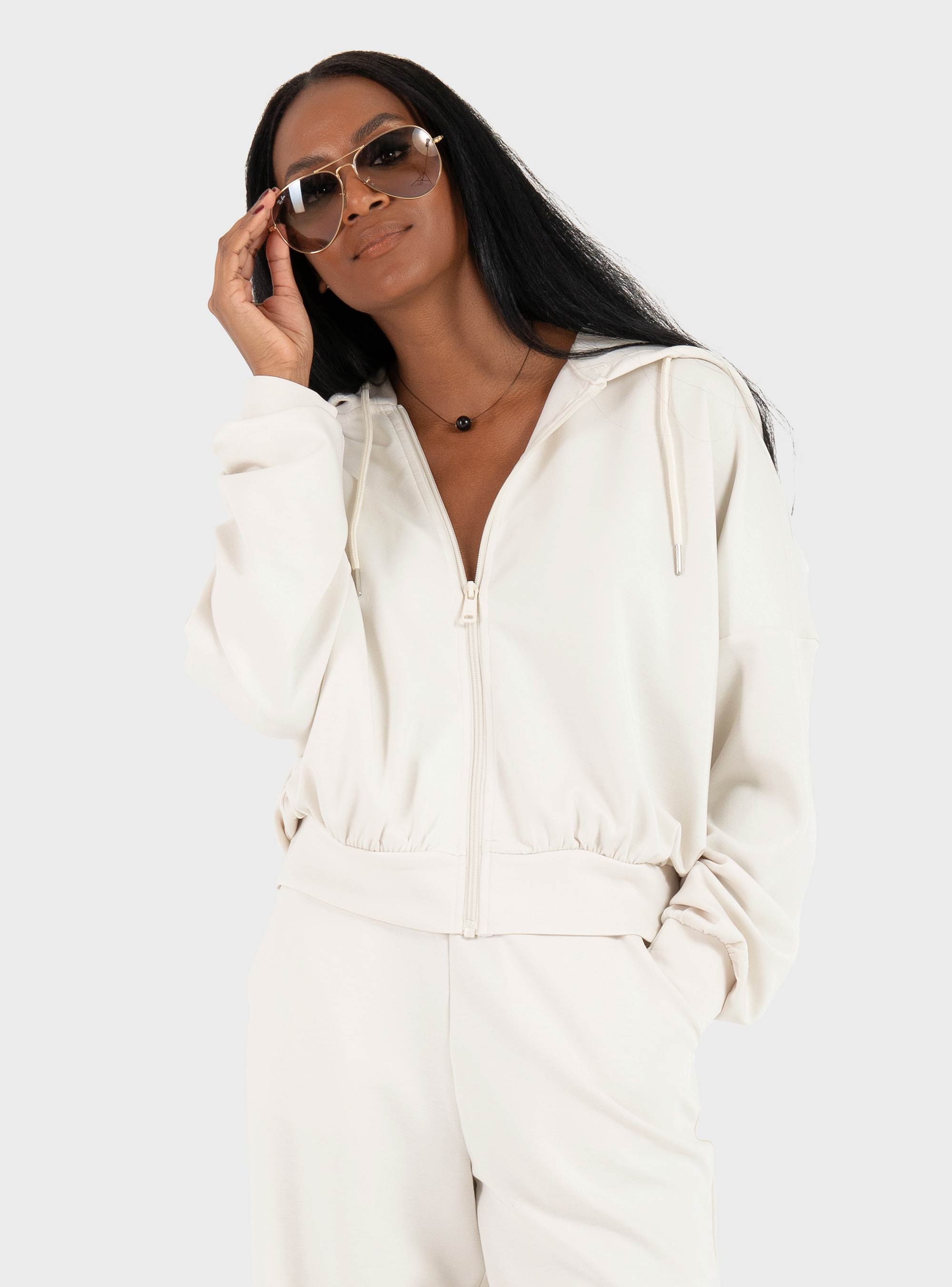 Only Alina Zip Hoodie - Ecru