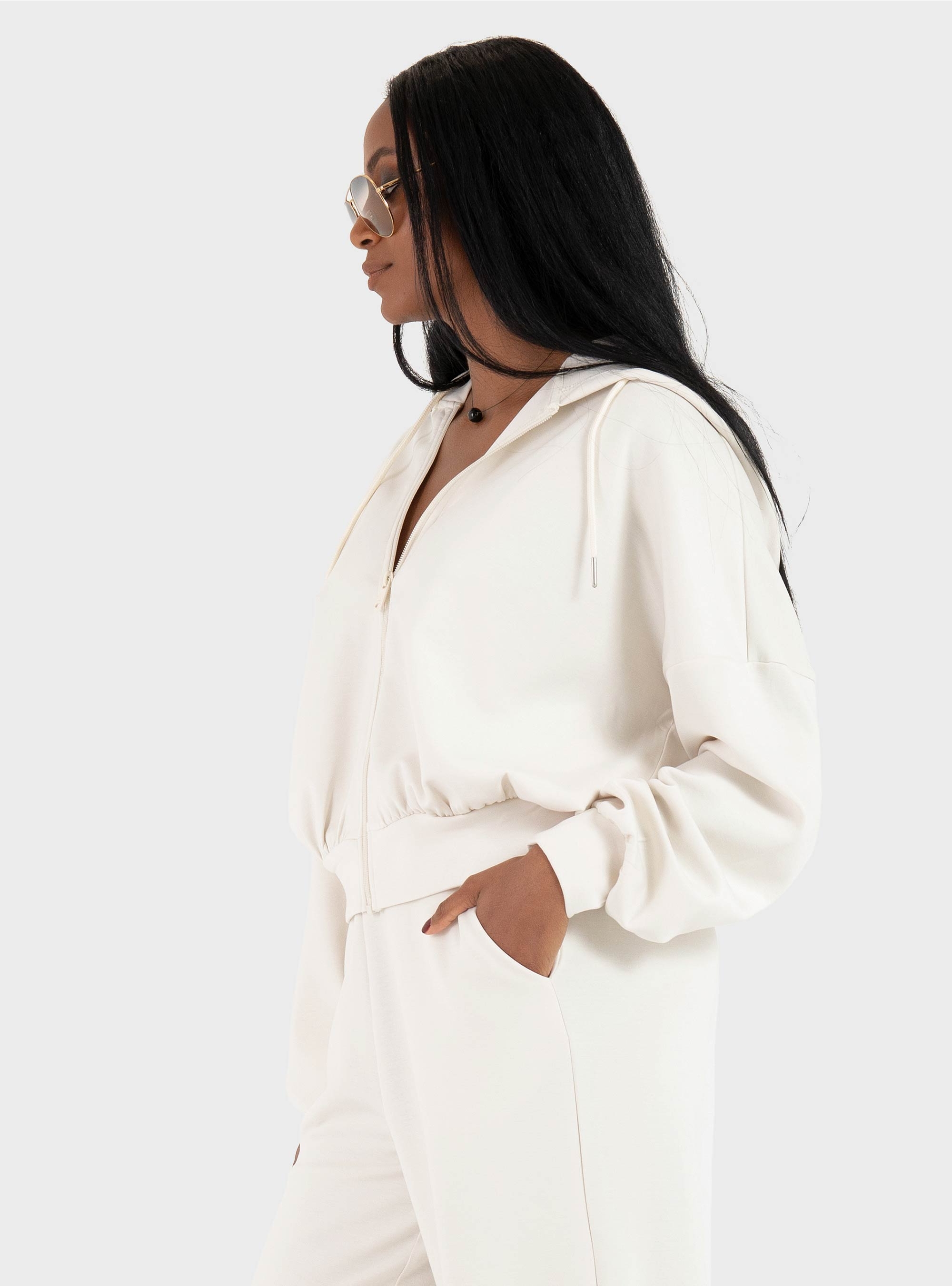 Only Alina Zip Hoodie - Ecru